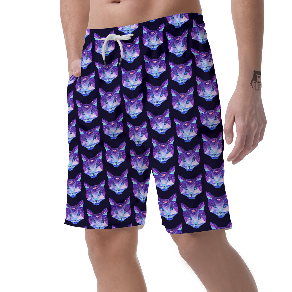 Cosmic Polygonal Cat Print Pattern Men's Shorts-grizzshop