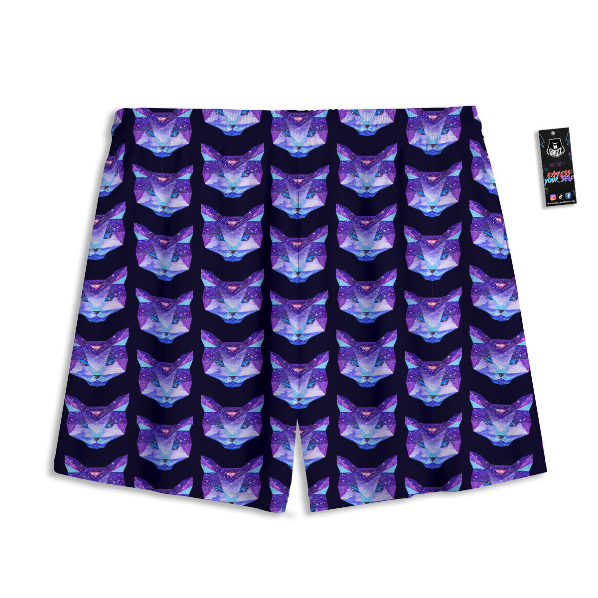Cosmic Polygonal Cat Print Pattern Mesh Shorts-grizzshop