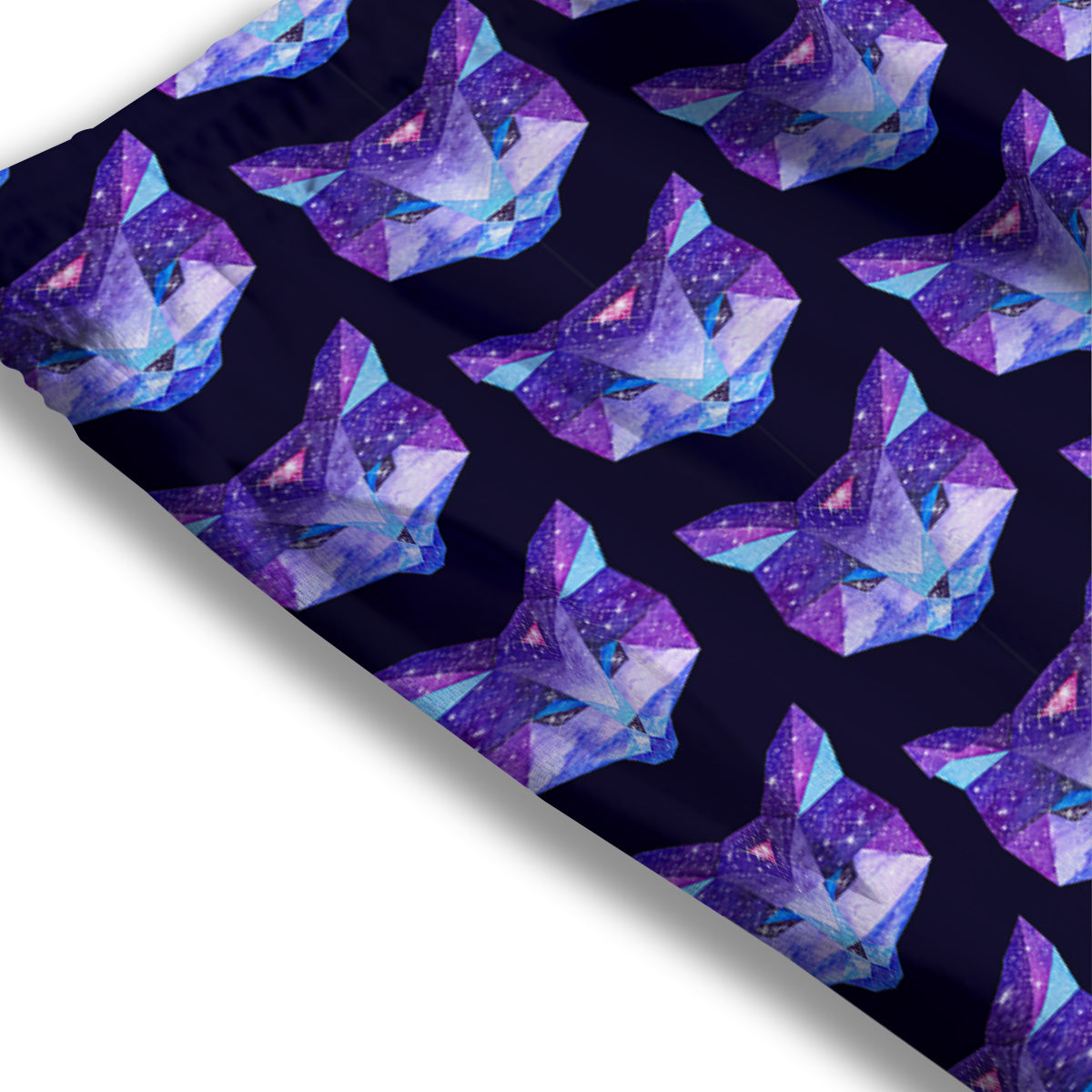 Cosmic Polygonal Cat Print Pattern Mesh Shorts-grizzshop