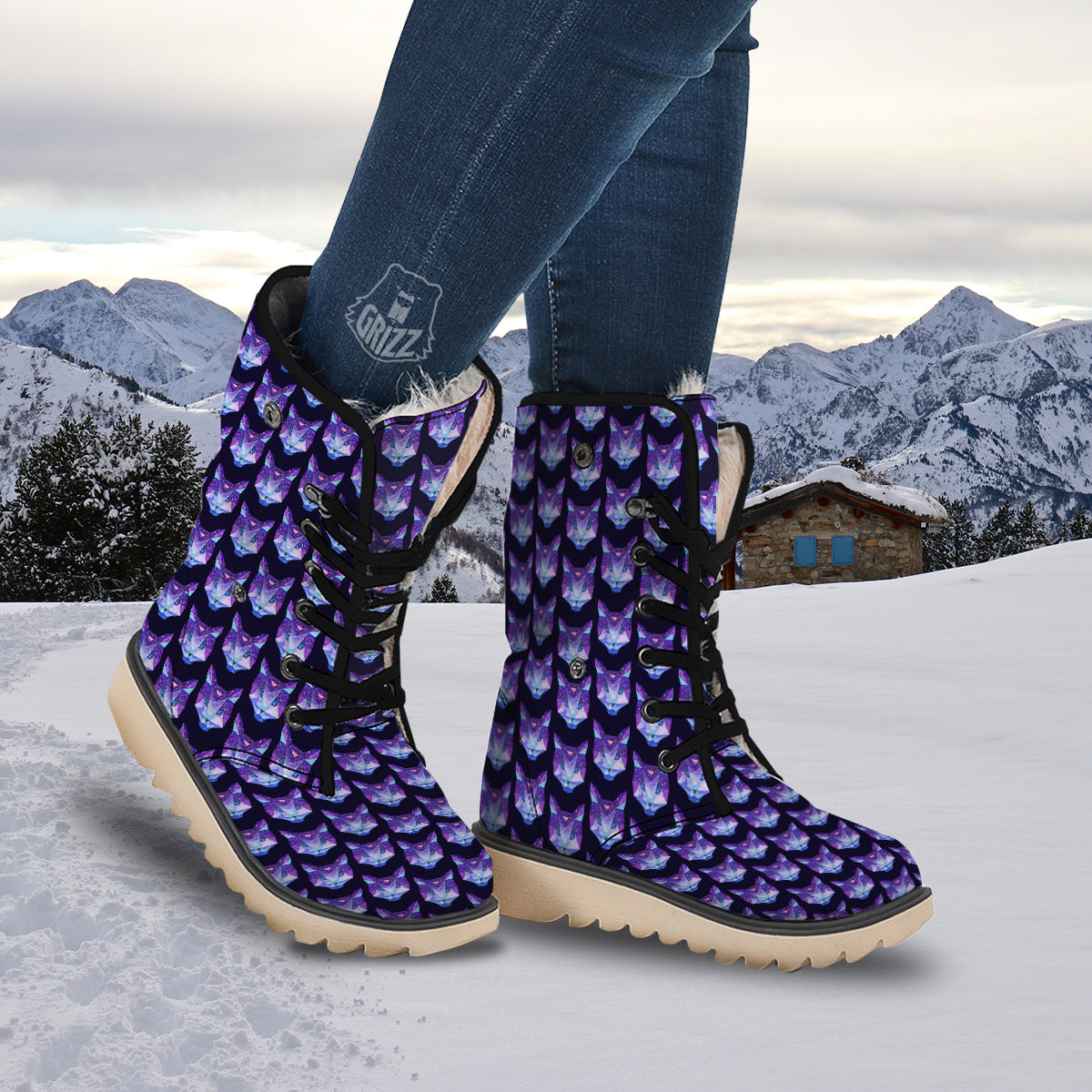 Cosmic Polygonal Cat Print Pattern Snow Boots-grizzshop