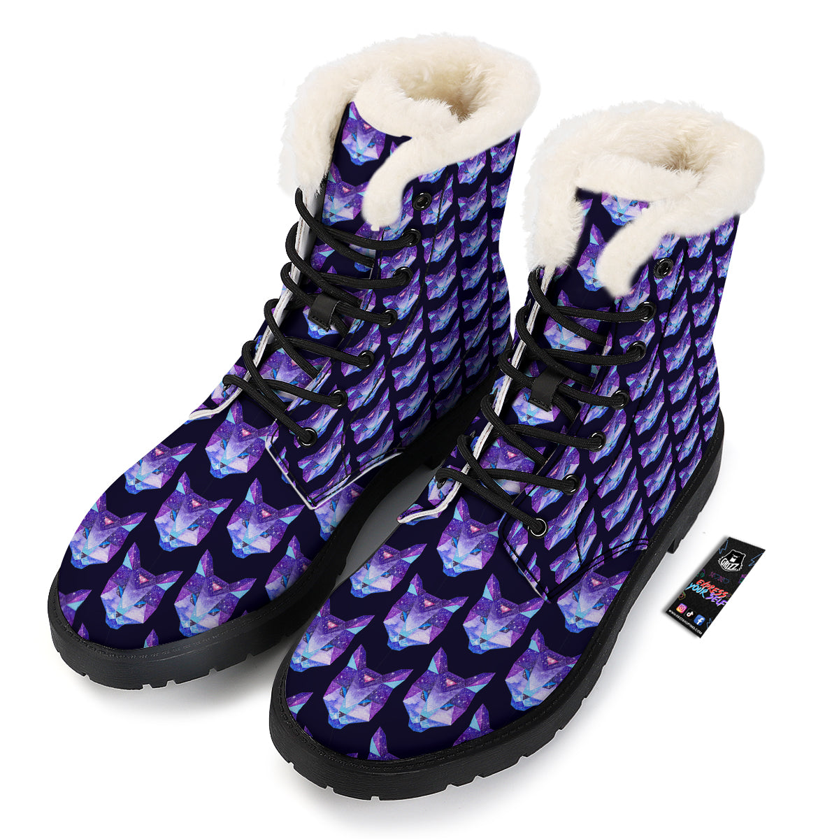 Cosmic Polygonal Cat Print Pattern Winter Boots-grizzshop