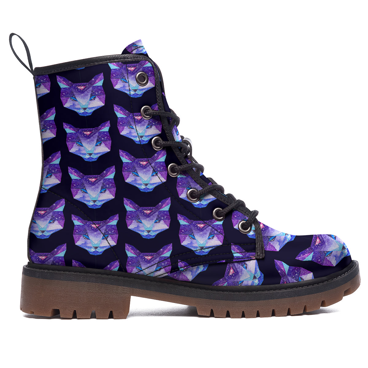 Cosmic Polygonal Cat Print Pattern Work Boots-grizzshop