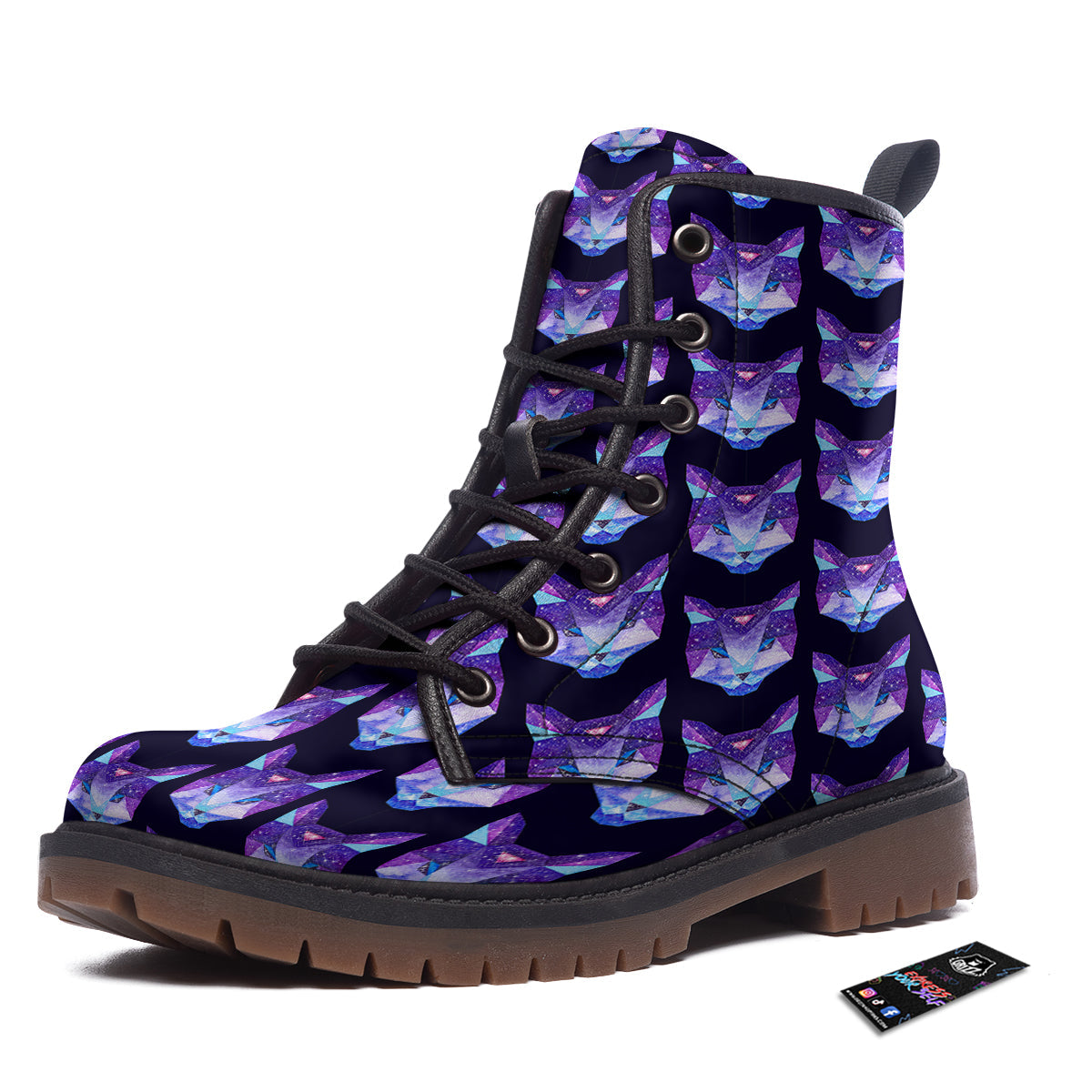 Cosmic Polygonal Cat Print Pattern Work Boots-grizzshop