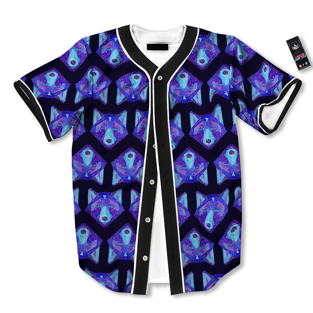 Cosmic Polygonal Wolf Print Pattern Baseball Jersey-grizzshop