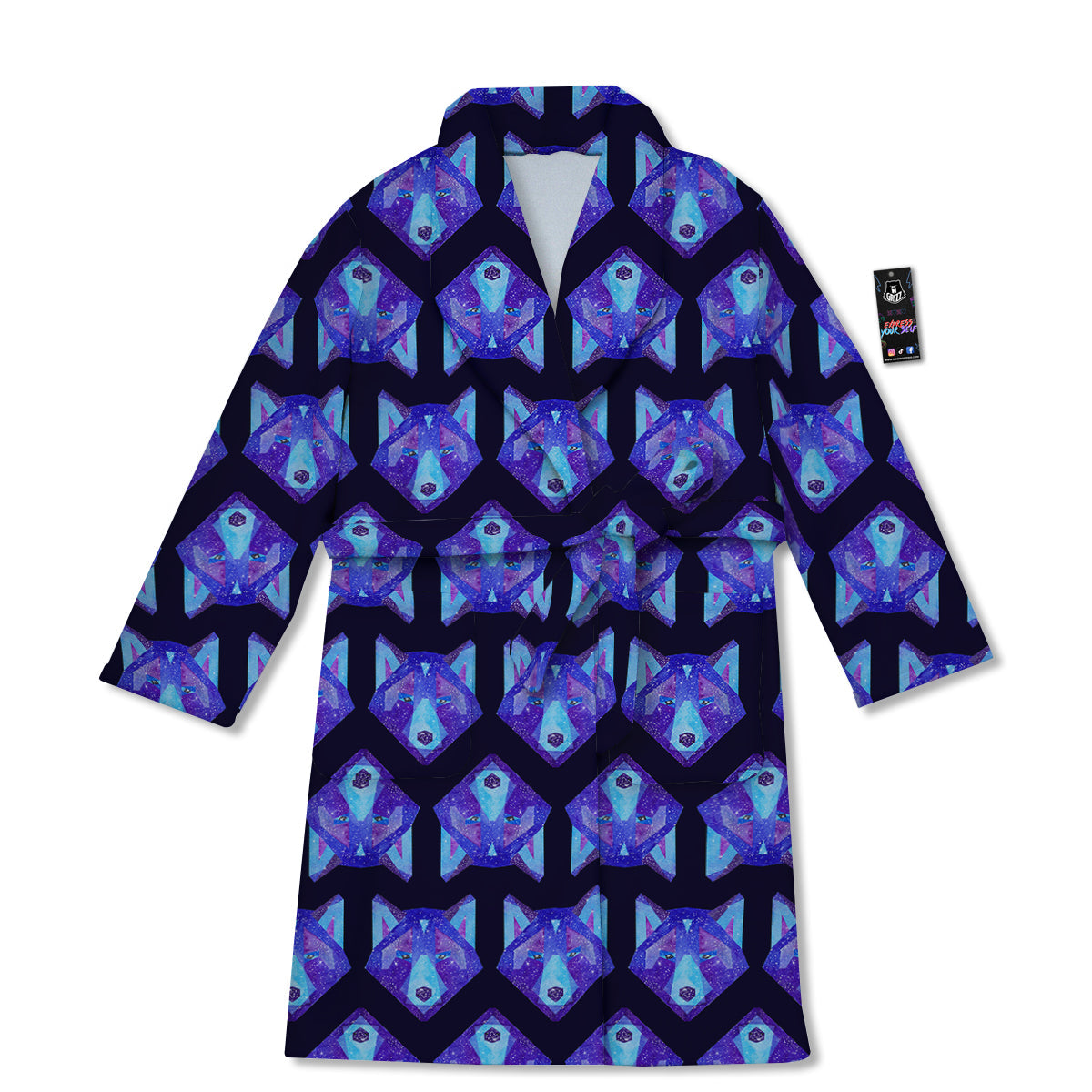 Cosmic Polygonal Wolf Print Pattern Bathrobe-grizzshop