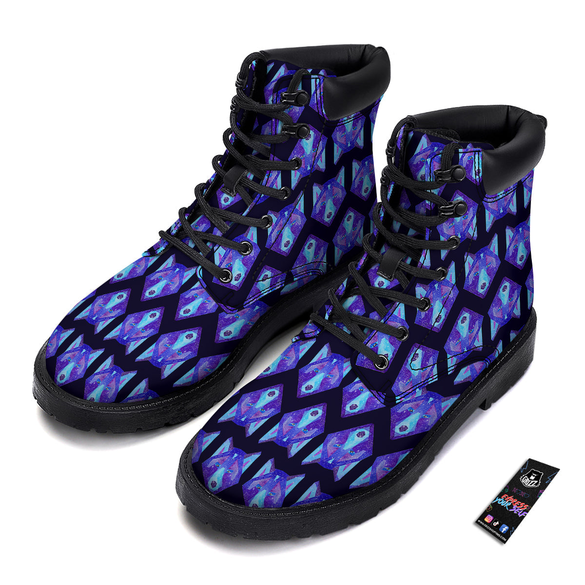 Cosmic Polygonal Wolf Print Pattern Boots-grizzshop