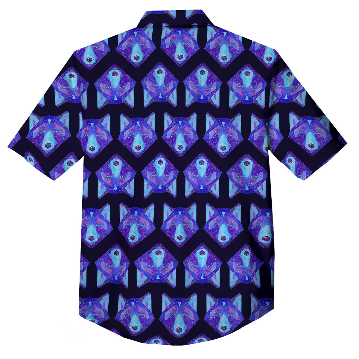Cosmic Polygonal Wolf Print Pattern Button Up Shirt-grizzshop