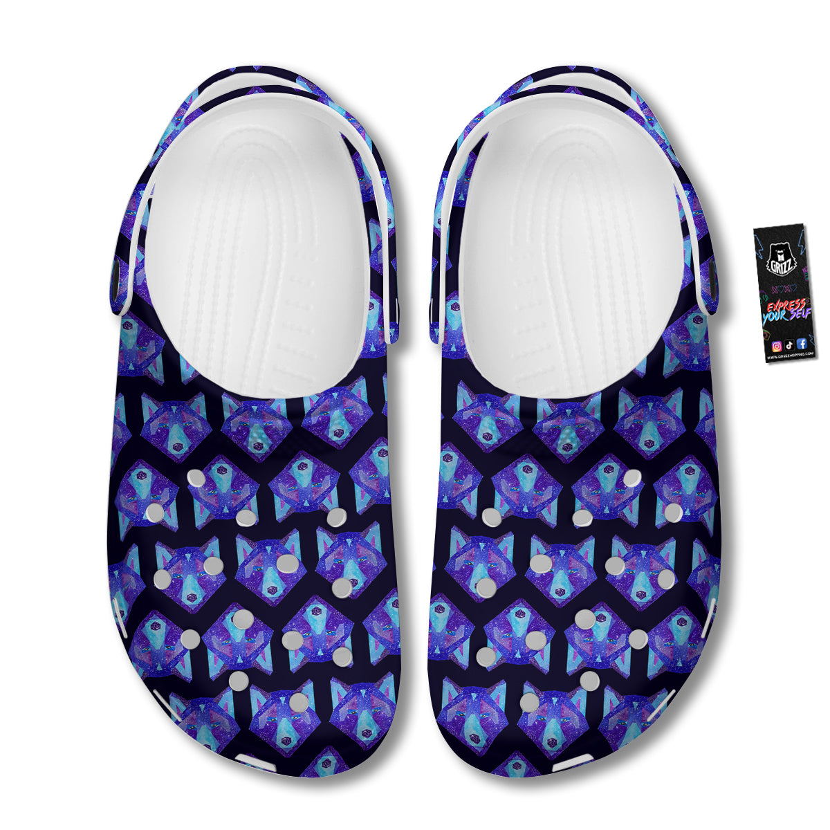 Cosmic Polygonal Wolf Print Pattern Clog-grizzshop
