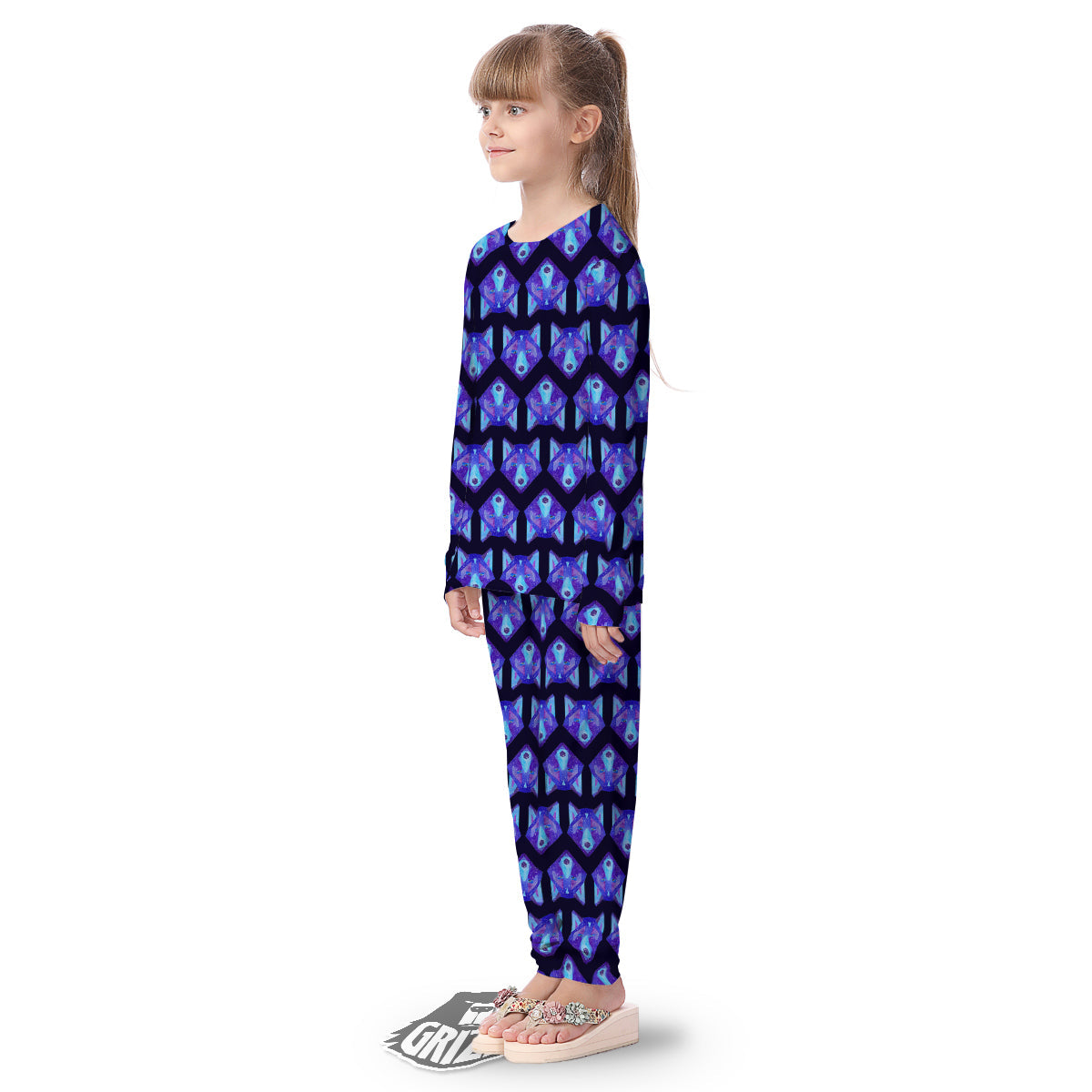 Cosmic Polygonal Wolf Print Pattern Kid's Pajamas-grizzshop