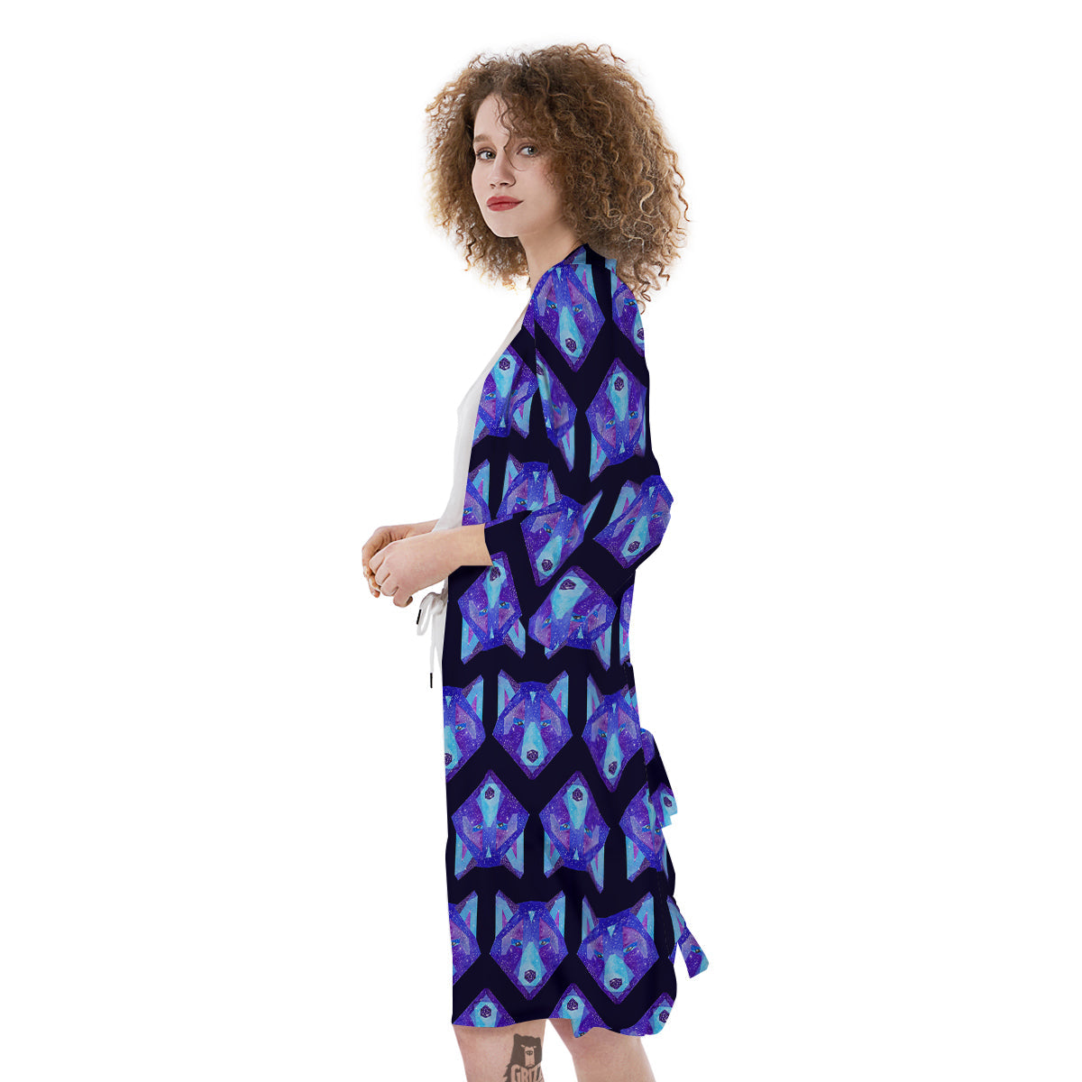Cosmic Polygonal Wolf Print Pattern Kimono-grizzshop