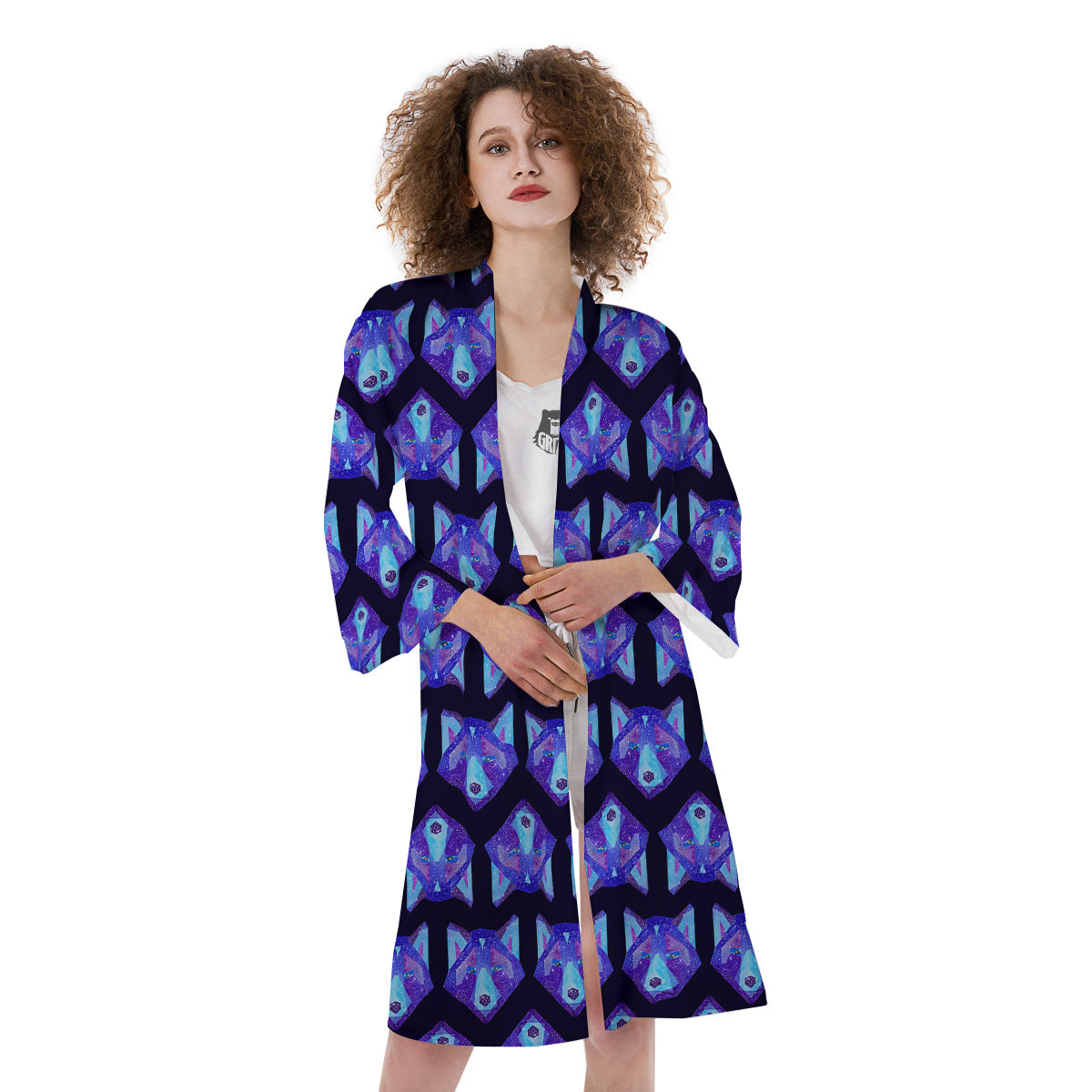 Cosmic Polygonal Wolf Print Pattern Kimono-grizzshop