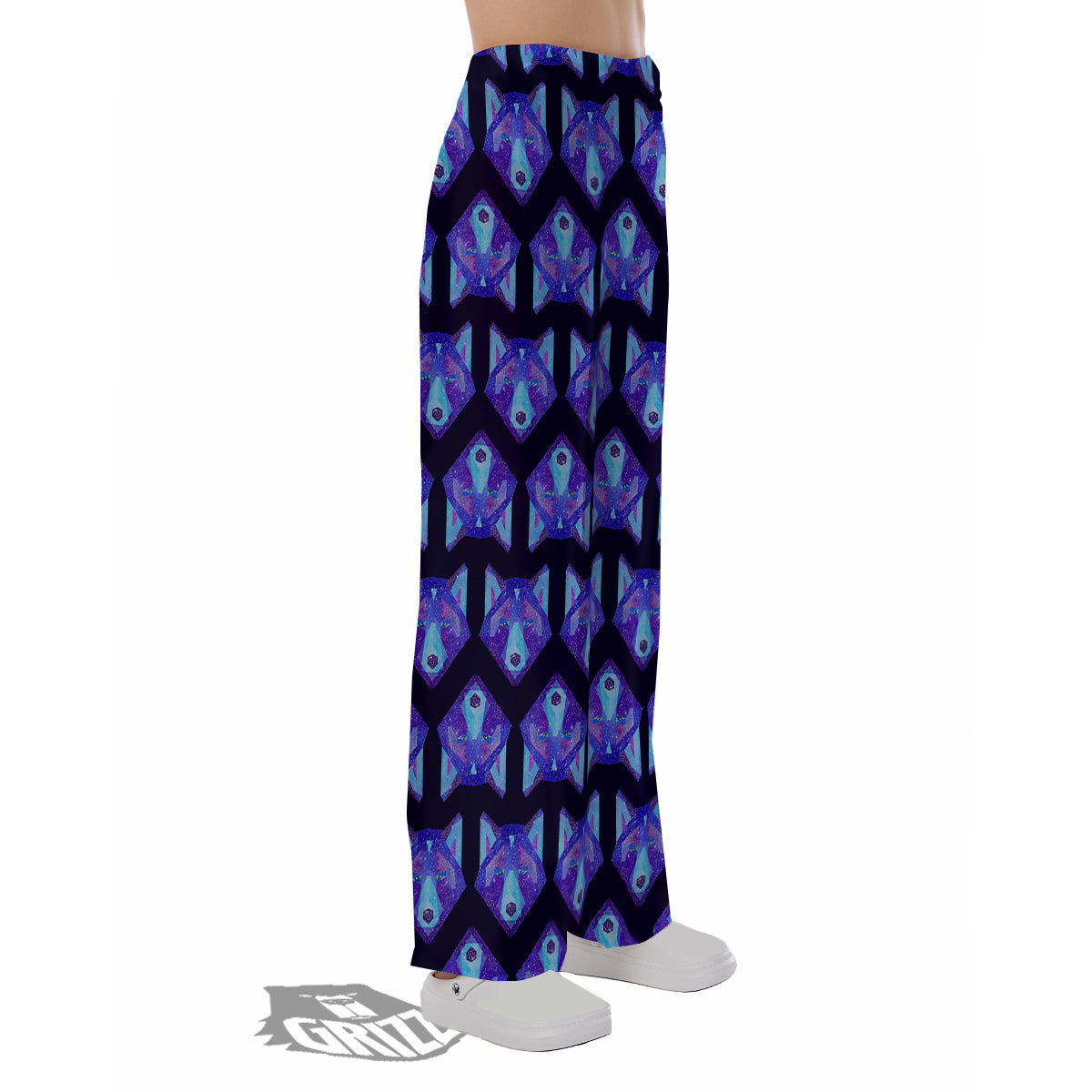 Cosmic Polygonal Wolf Print Pattern Pajama Pants-grizzshop