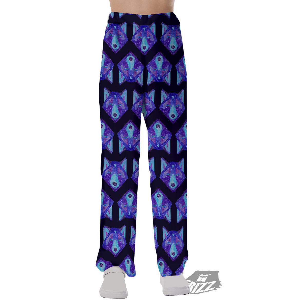 Cosmic Polygonal Wolf Print Pattern Pajama Pants-grizzshop