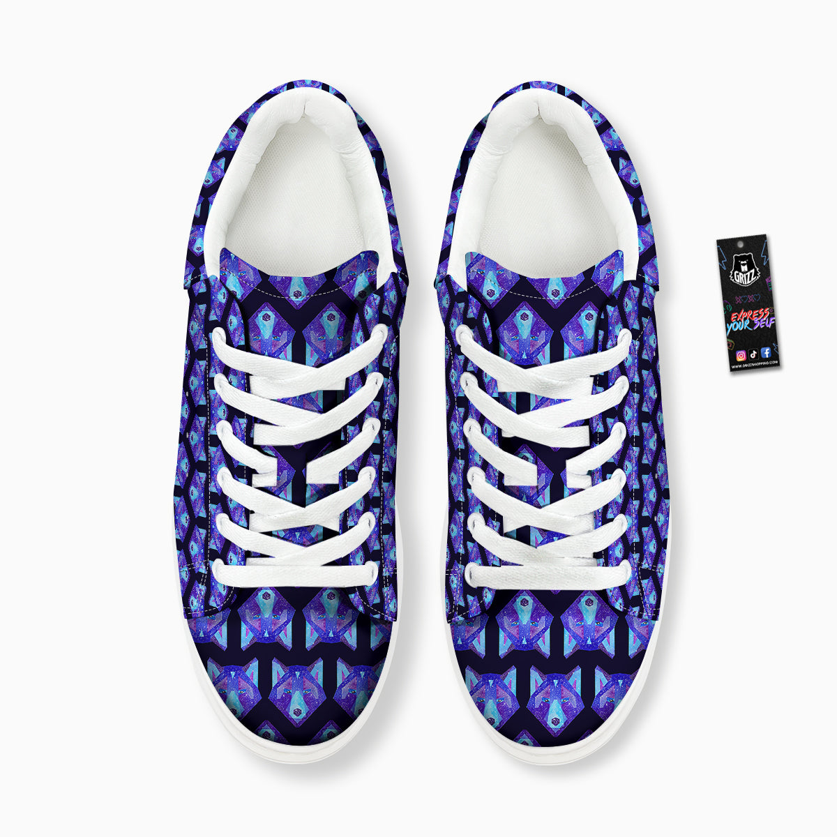 Cosmic Polygonal Wolf Print Pattern Platform Shoes-grizzshop