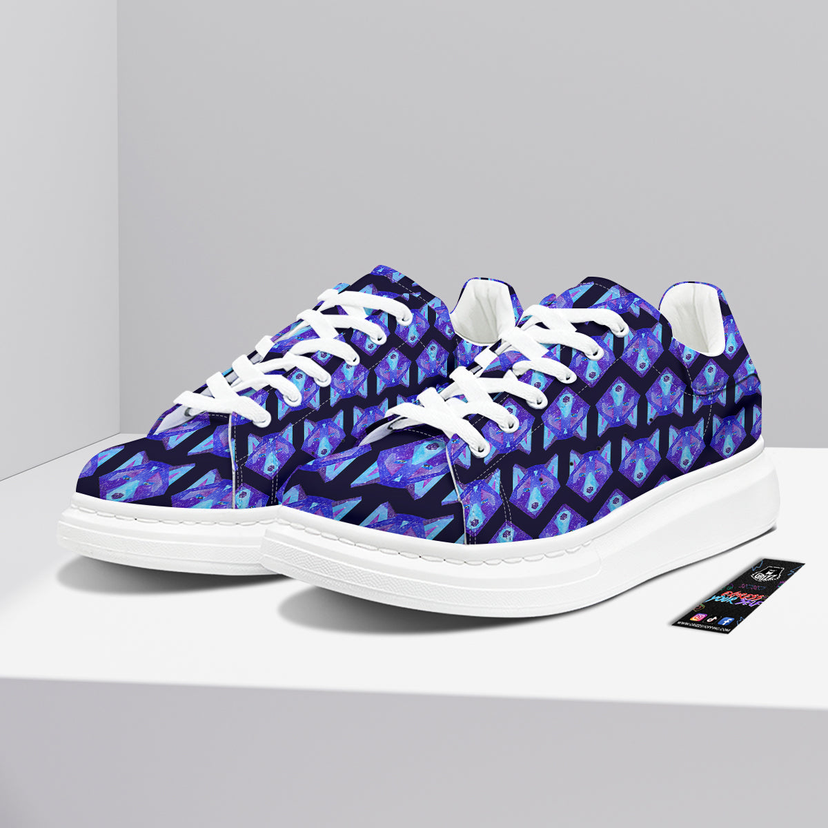 Cosmic Polygonal Wolf Print Pattern Platform Shoes-grizzshop