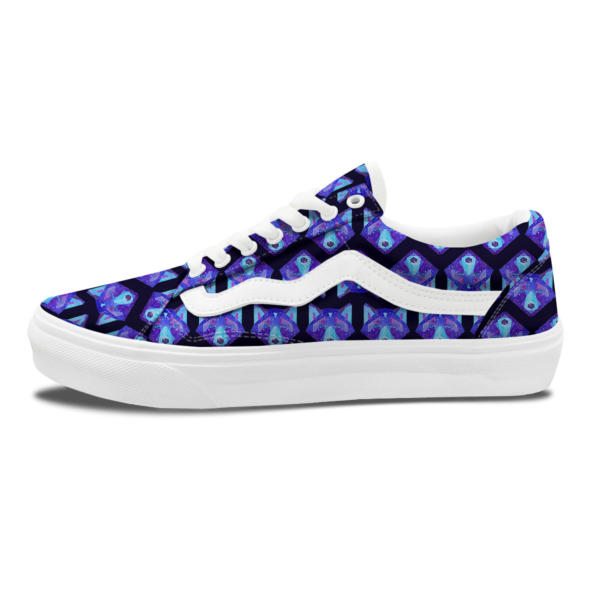 Cosmic Polygonal Wolf Print Pattern Skate Shoes-grizzshop