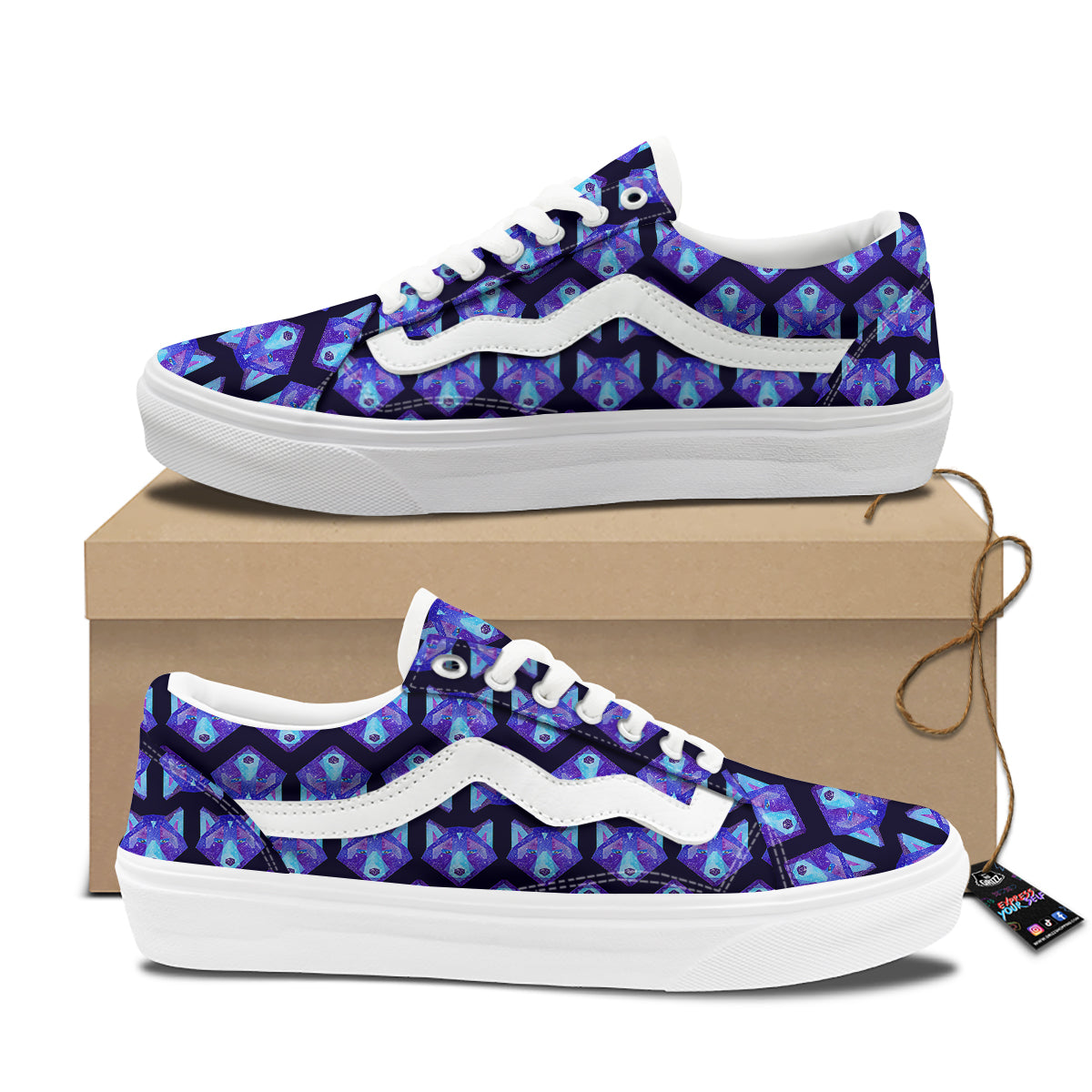 Cosmic Polygonal Wolf Print Pattern Skate Shoes-grizzshop