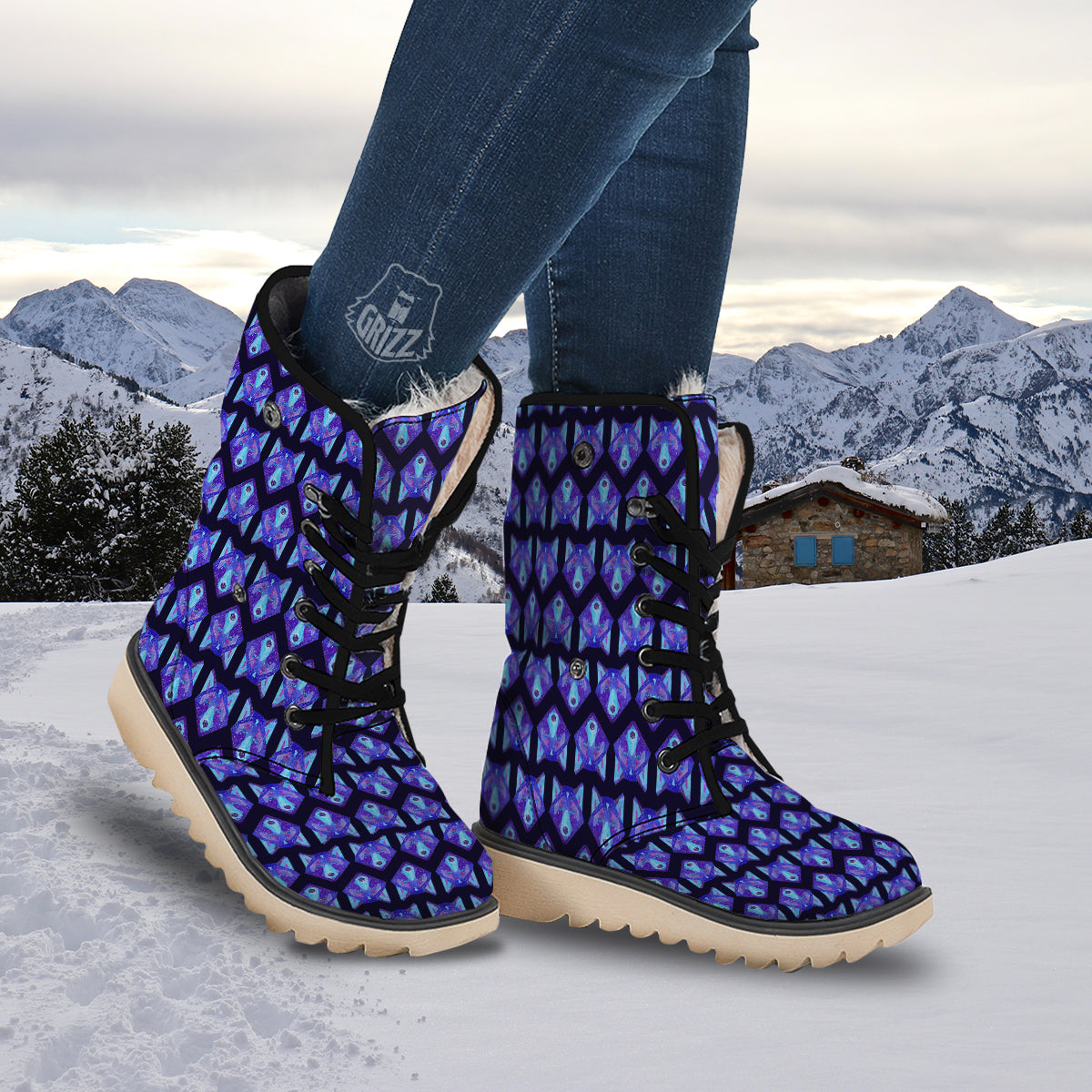 Cosmic Polygonal Wolf Print Pattern Snow Boots-grizzshop