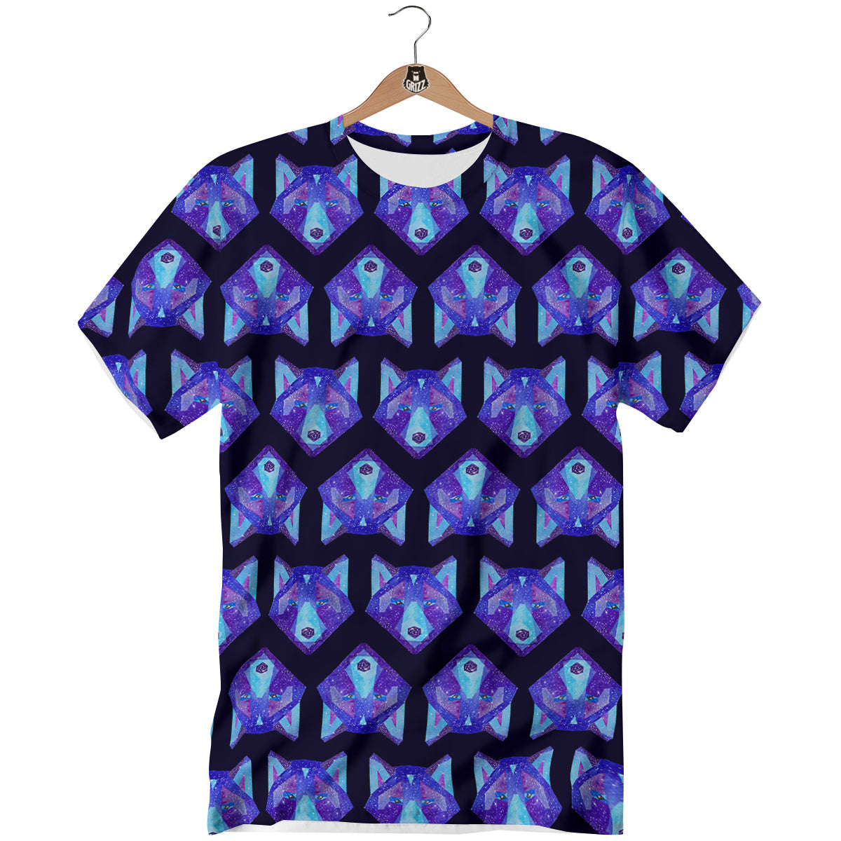 Cosmic Polygonal Wolf Print Pattern T-Shirt-grizzshop
