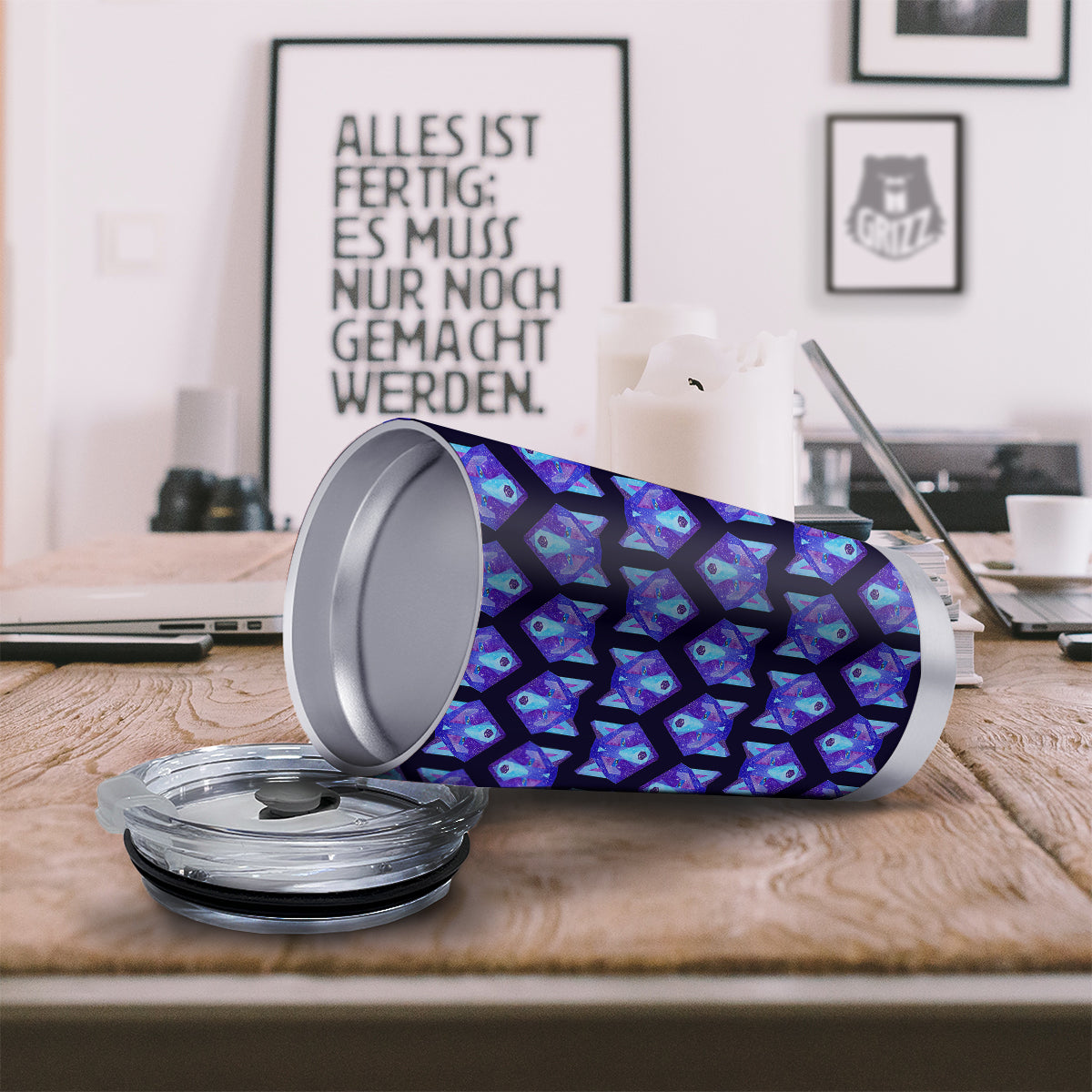 Cosmic Polygonal Wolf Print Pattern Tumbler-grizzshop