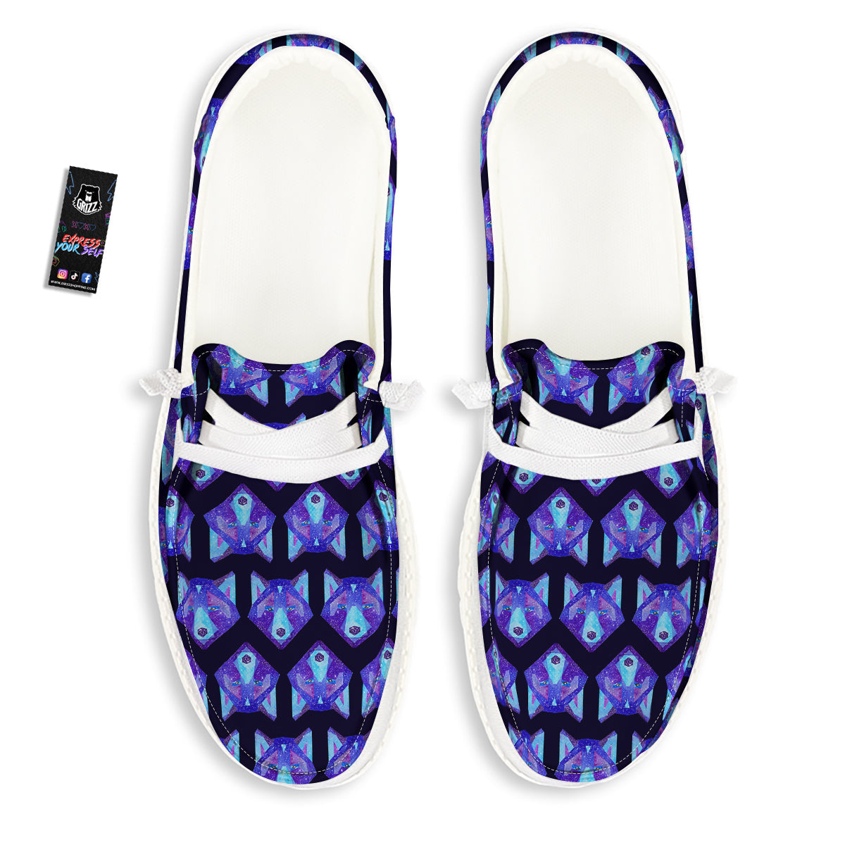 Cosmic Polygonal Wolf Print Pattern White Loafers-grizzshop