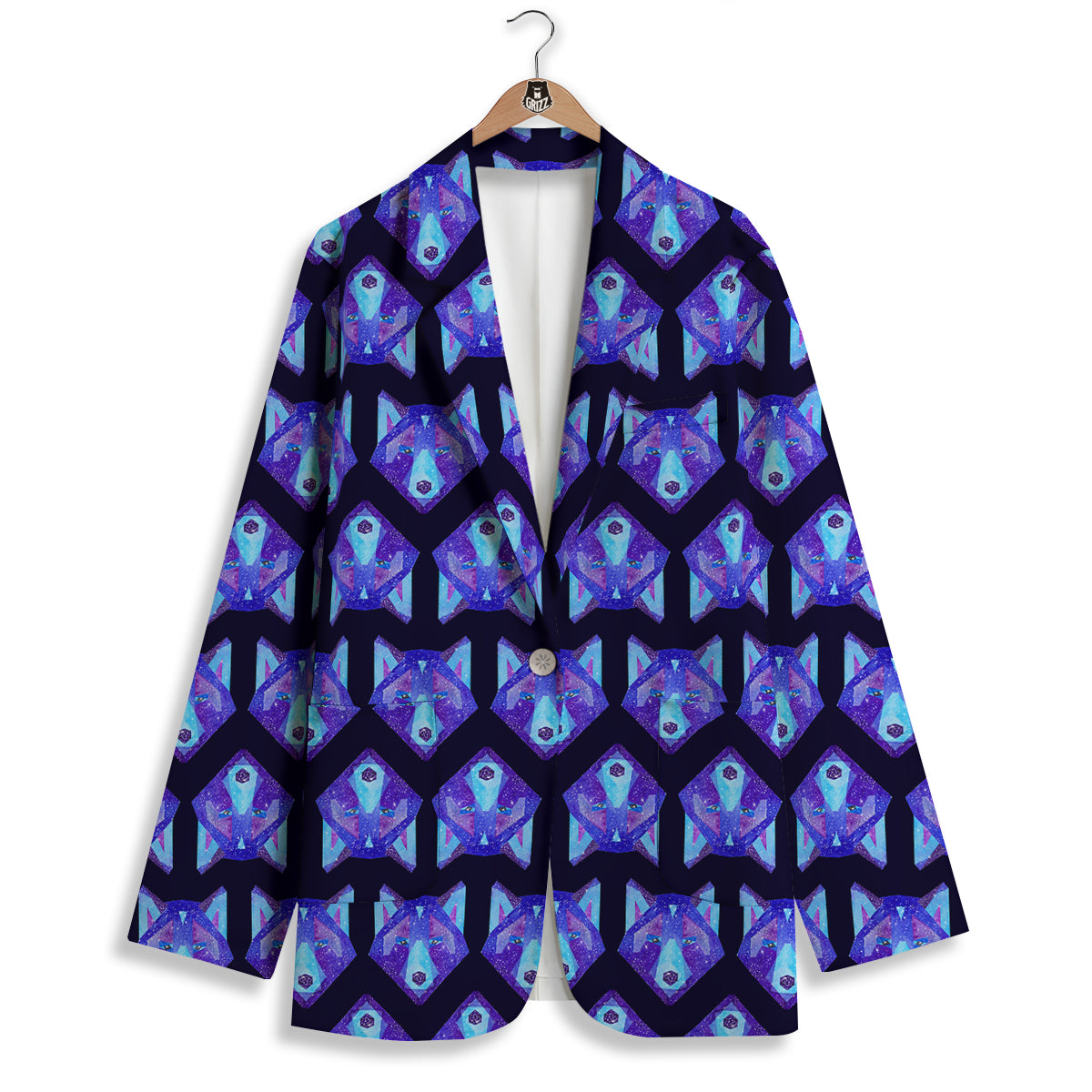 Cosmic Polygonal Wolf Print Pattern Women's Blazer-grizzshop
