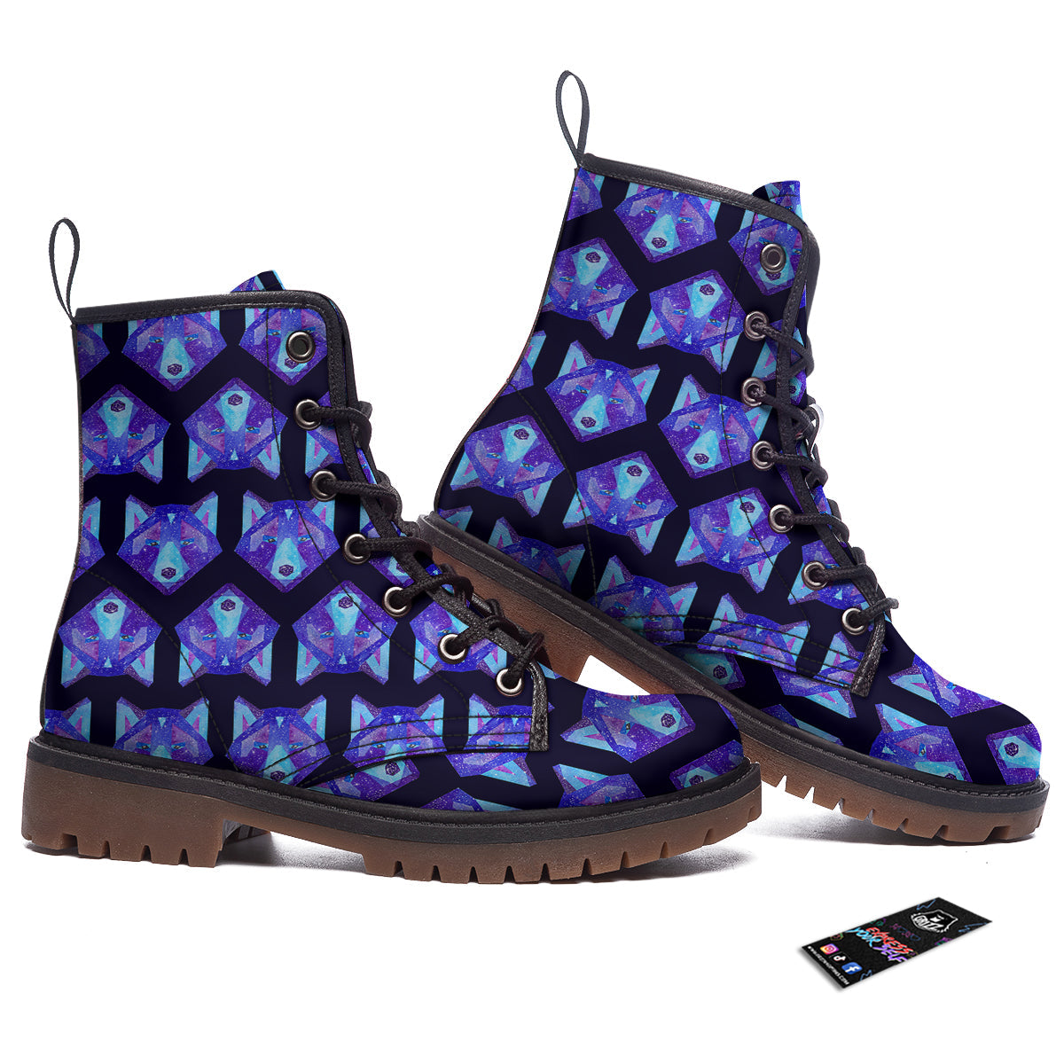 Cosmic Polygonal Wolf Print Pattern Work Boots-grizzshop