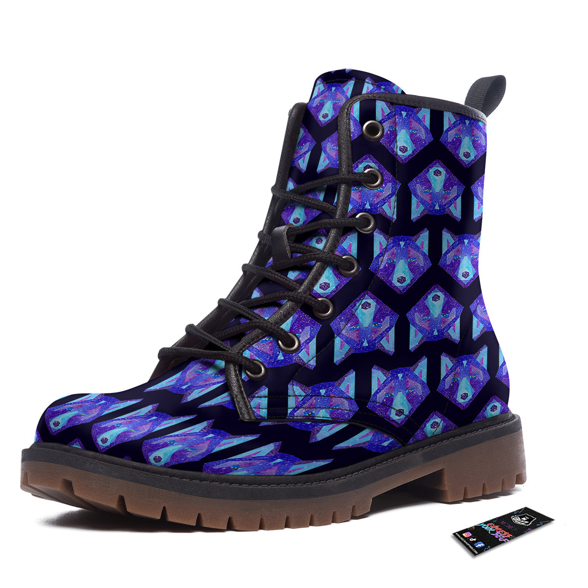 Cosmic Polygonal Wolf Print Pattern Work Boots-grizzshop