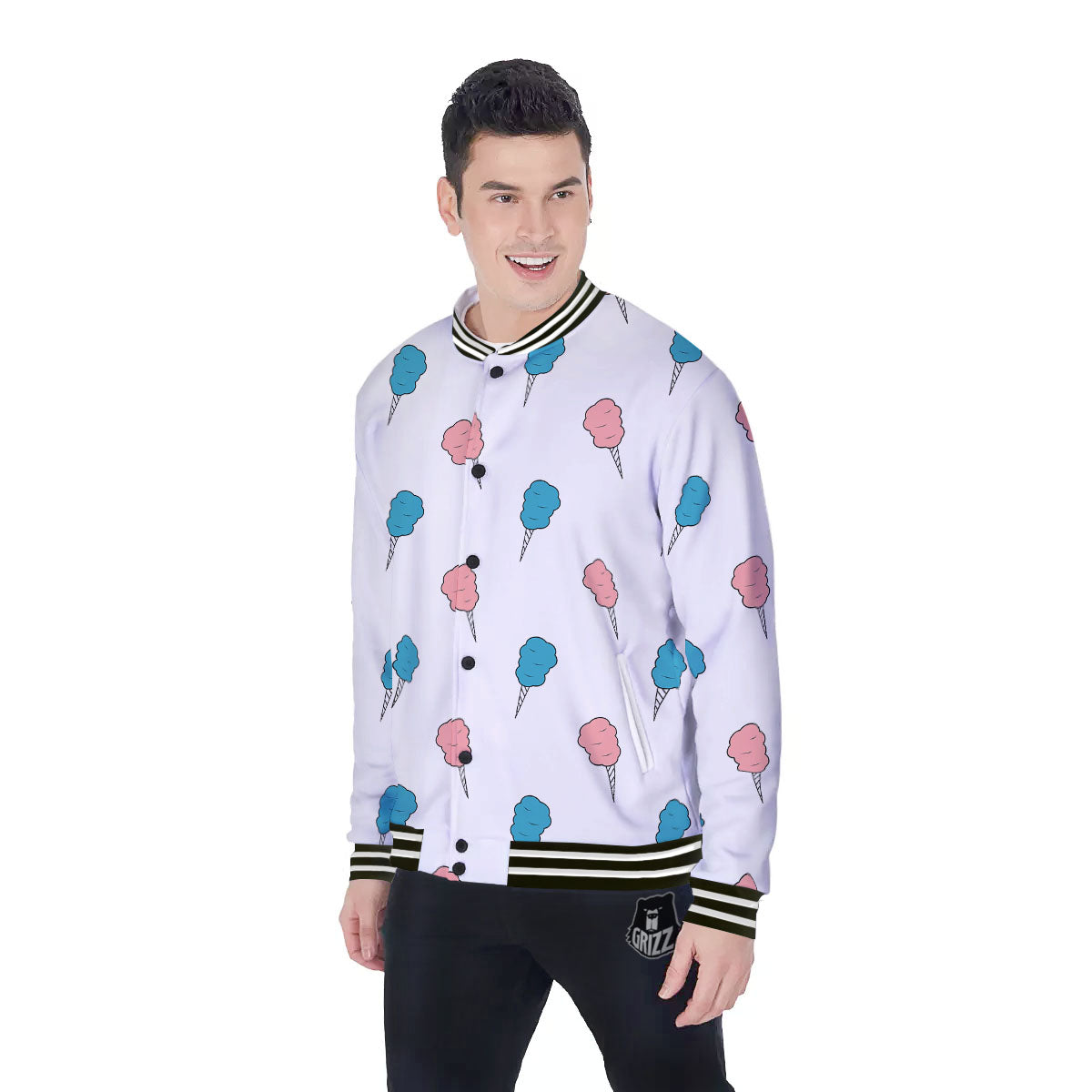 Cotton Candy Blue And Pink Print Pattern Baseball Jacket-grizzshop