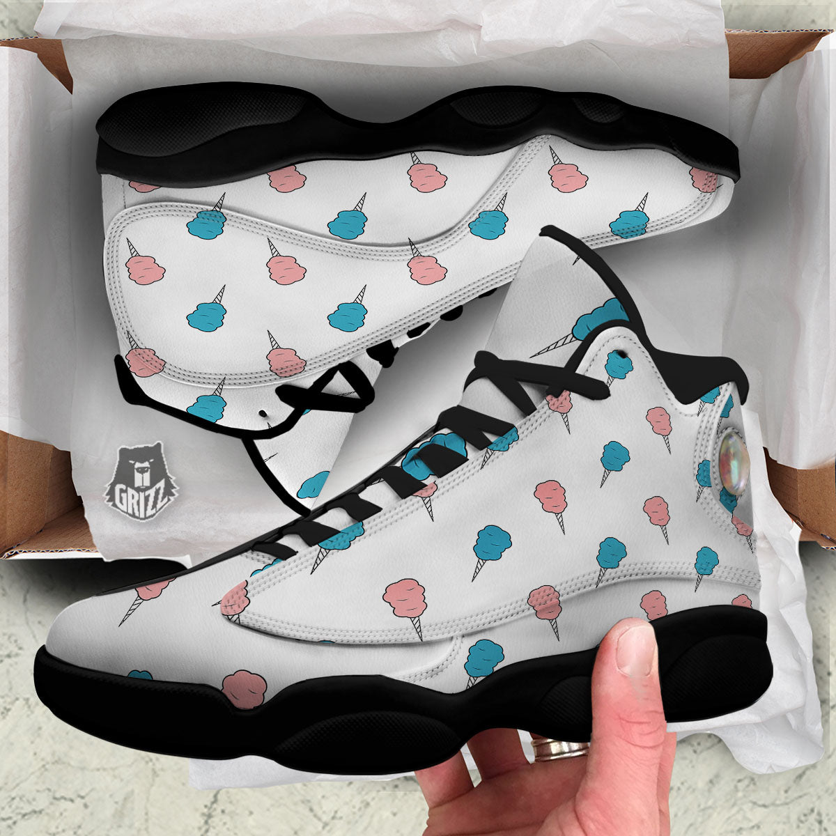 Cotton Candy Blue And Pink Print Pattern Black Basketball Shoes-grizzshop