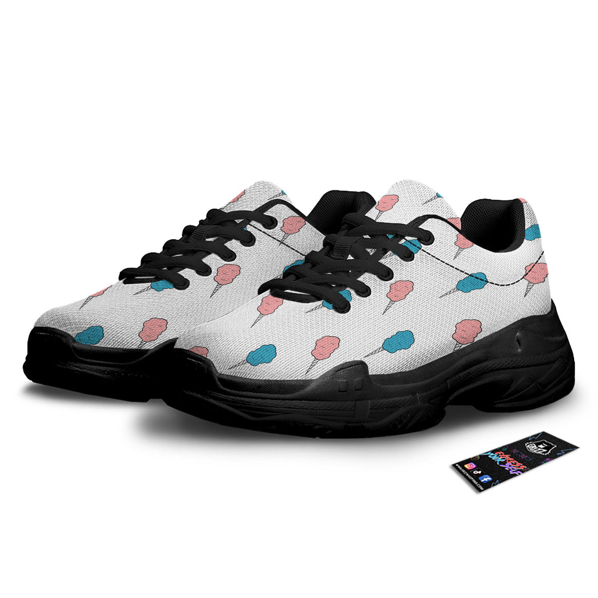 Cotton Candy Blue And Pink Print Pattern Black Chunky Shoes-grizzshop