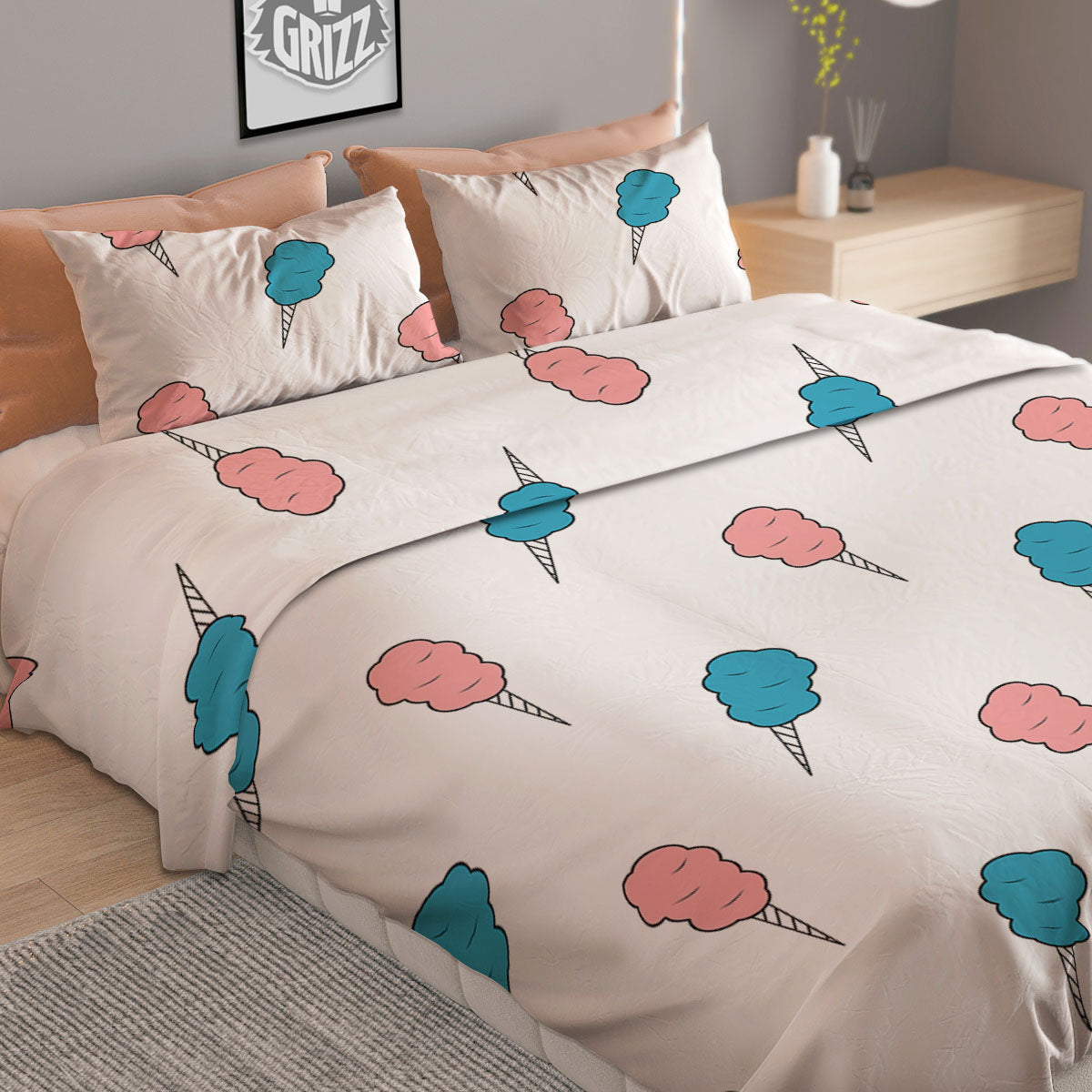 Cotton Candy Blue And Pink Print Pattern Duvet Cover Bedding Set