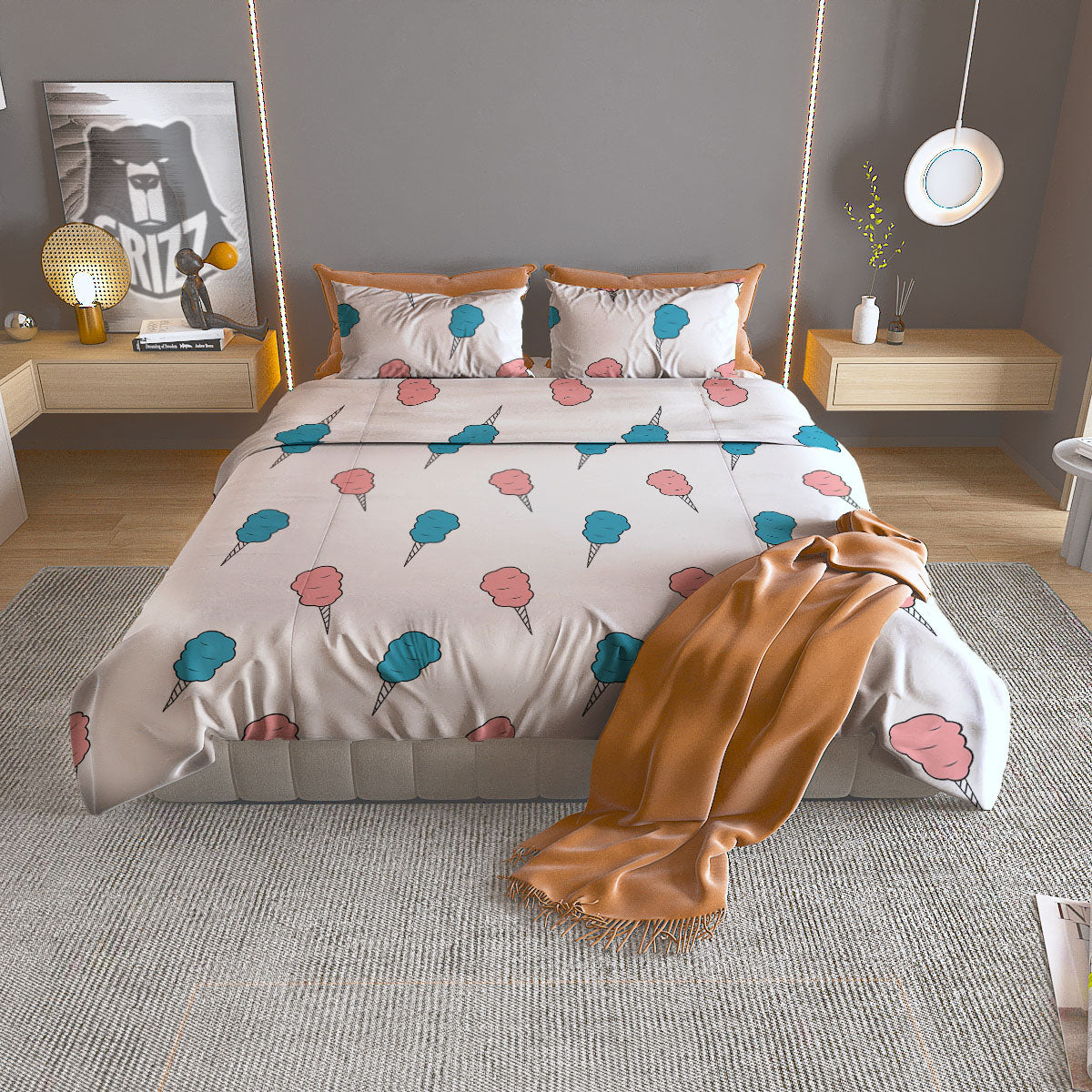 Cotton Candy Blue And Pink Print Pattern Duvet Cover Bedding Set