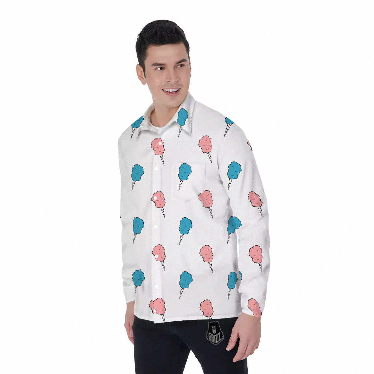 Cotton Candy Blue And Pink Print Pattern Men's Long Sleeve Shirts-grizzshop