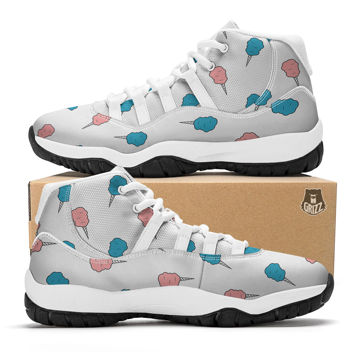 Cotton Candy Blue And Pink Print Pattern White Bball Shoes-grizzshop