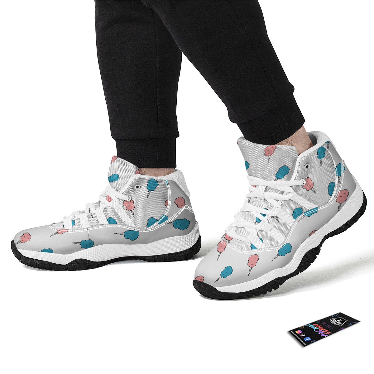 Cotton Candy Blue And Pink Print Pattern White Bball Shoes-grizzshop