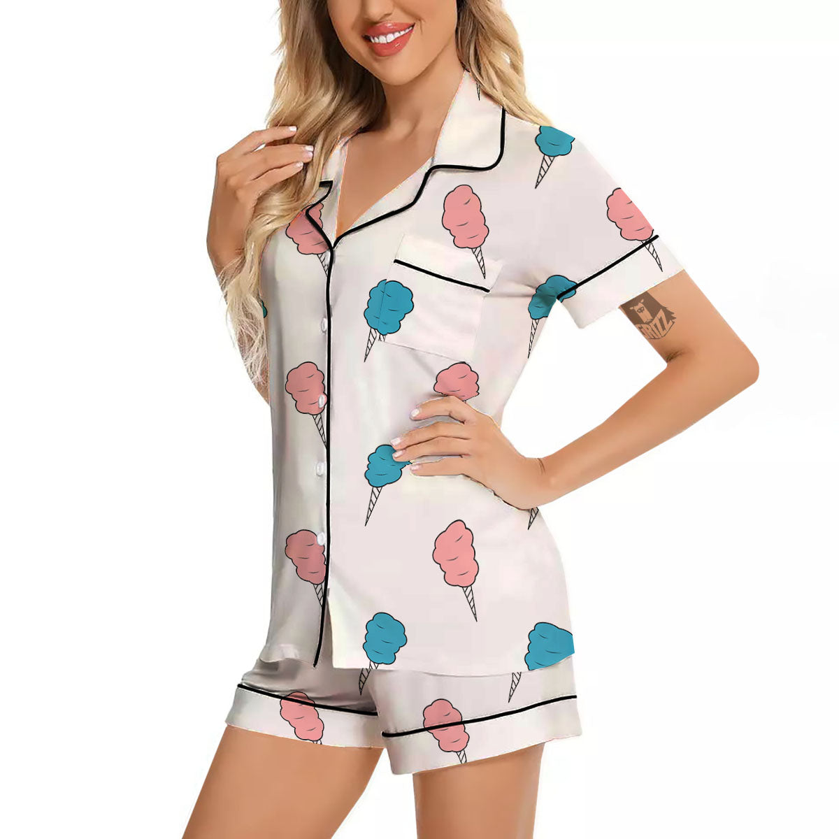 Cotton Candy Blue And Pink Print Pattern Women Silk Pajamas-grizzshop