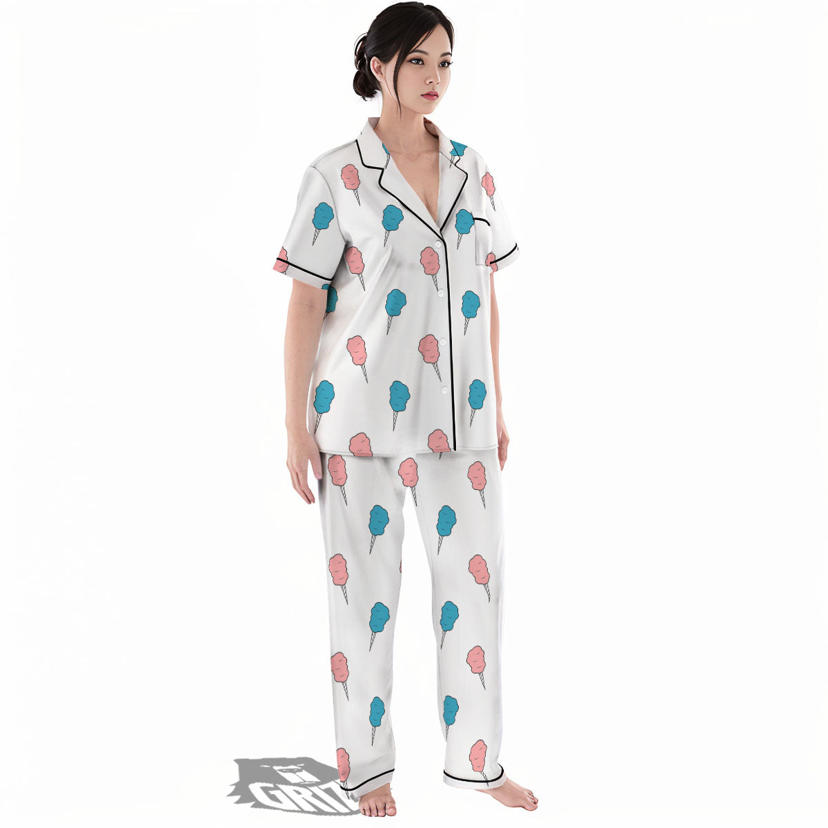 Cotton Candy Blue And Pink Print Pattern Women's Pajamas Set-grizzshop