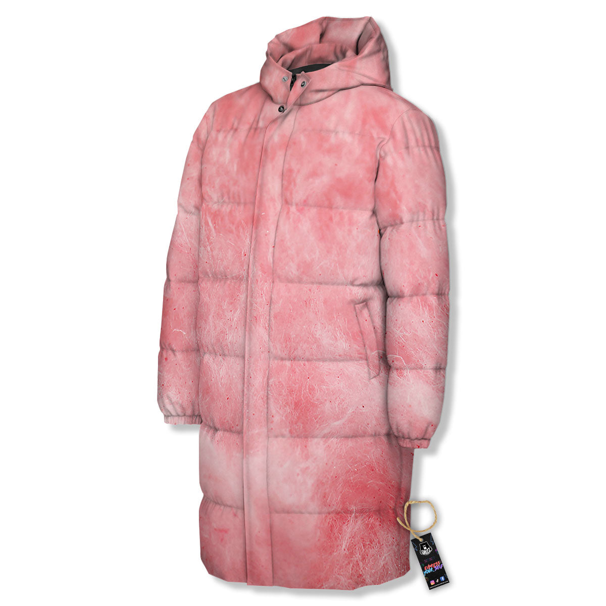 Cotton Candy Pink Print Long Down Jacket-grizzshop