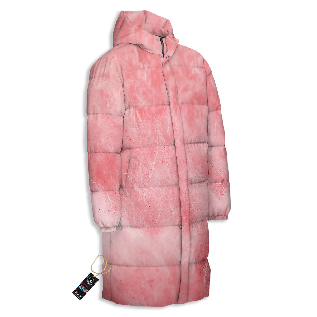 Cotton Candy Pink Print Long Down Jacket-grizzshop