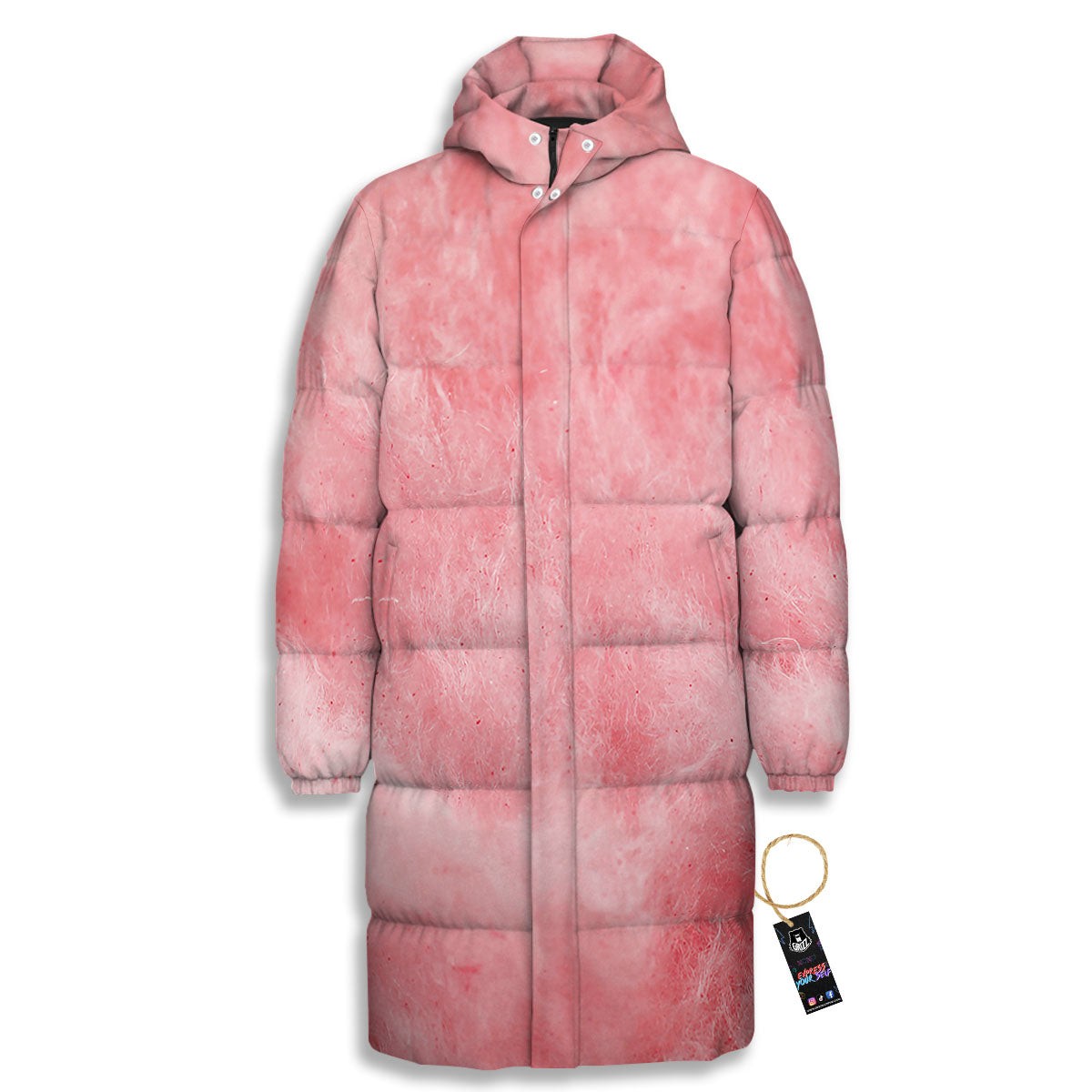 Cotton Candy Pink Print Long Down Jacket-grizzshop
