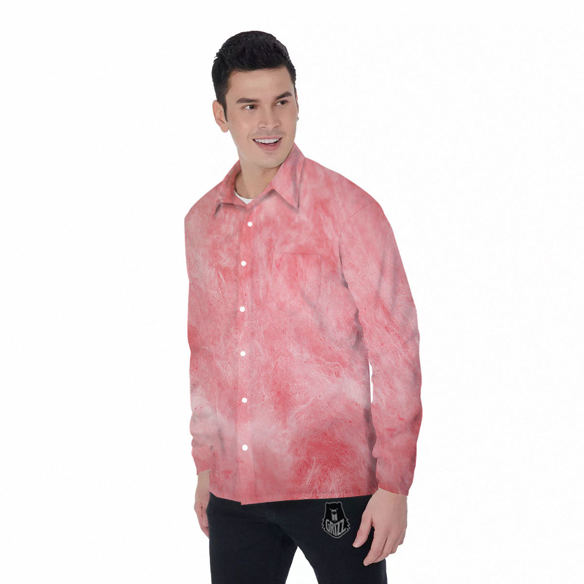 Cotton Candy Pink Print Men's Long Sleeve Shirts-grizzshop