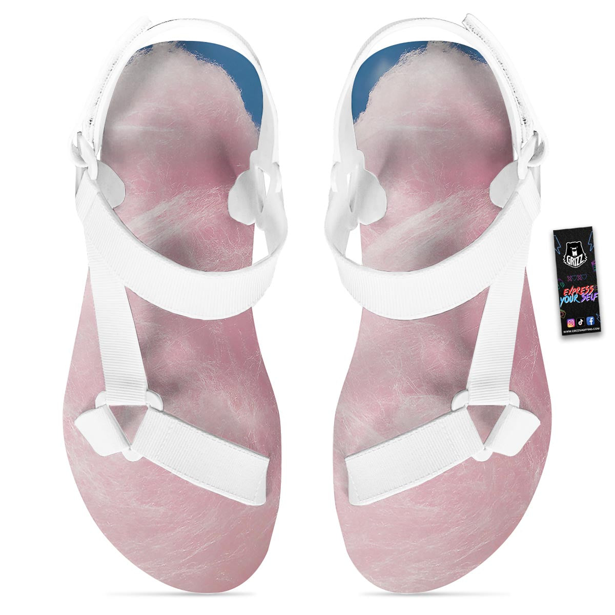 Cotton Candy Sweet Print White Open Toe Sandals-grizzshop