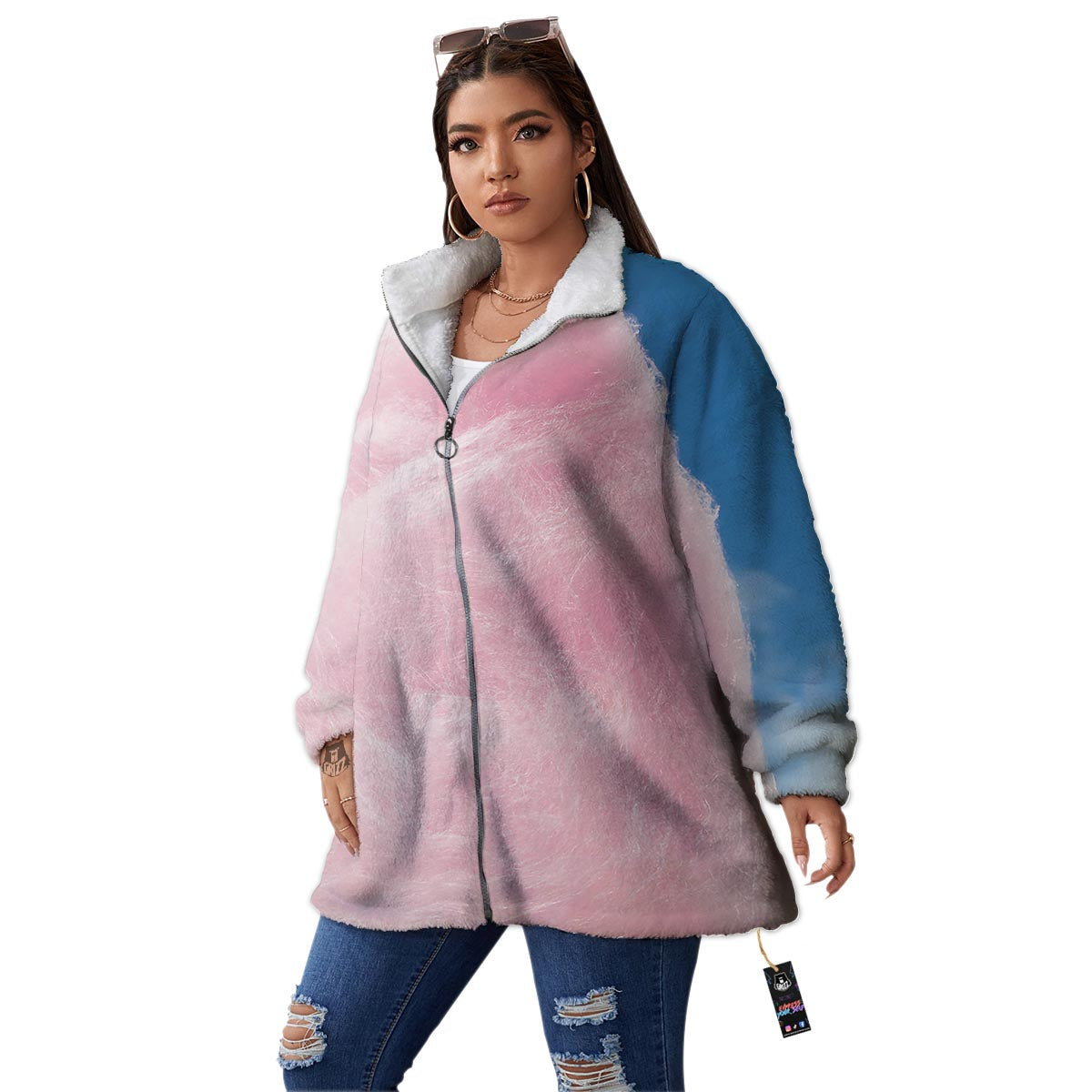 Cotton Candy Sweet Print Women's Sherpa Jacket-grizzshop