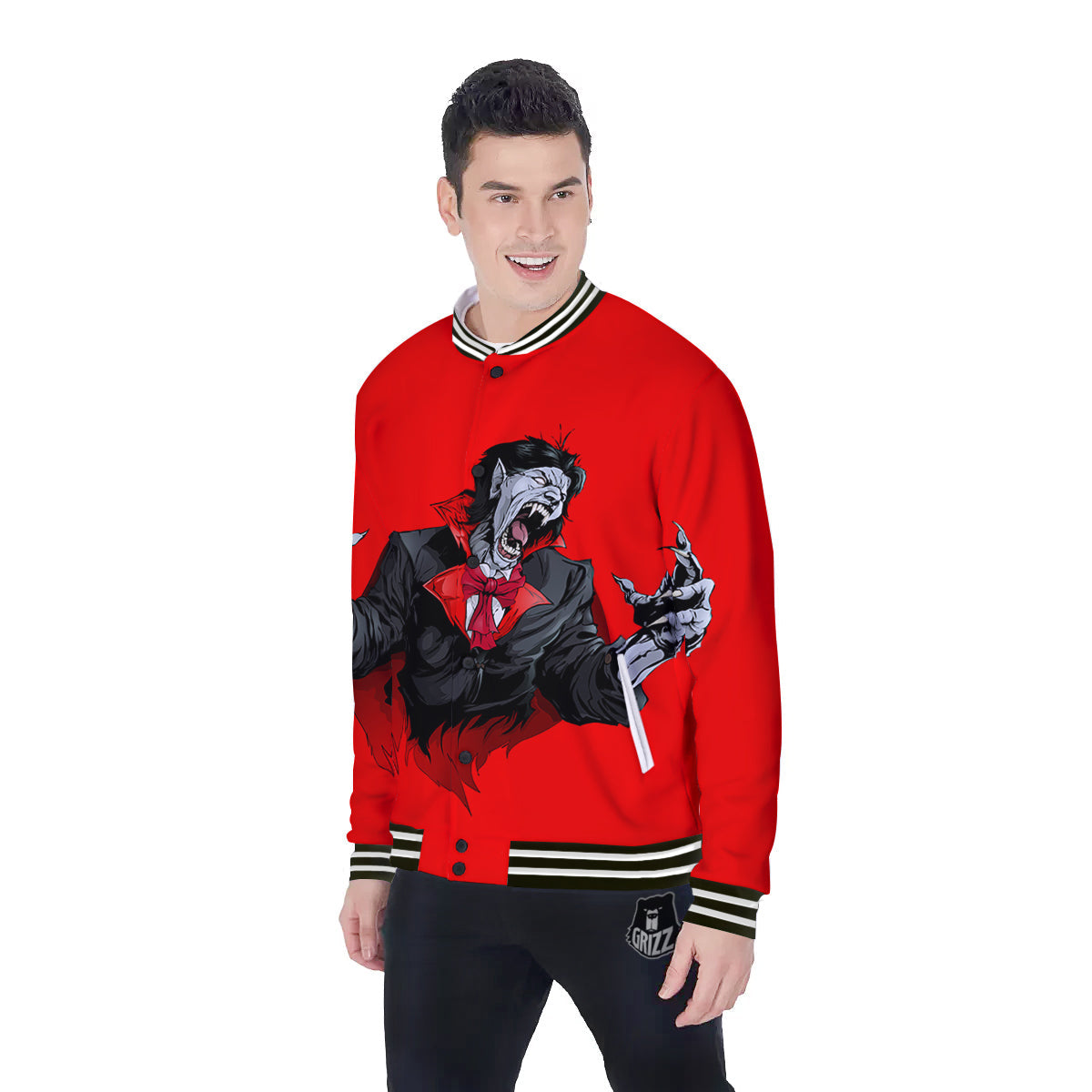 Count Dracula Print Baseball Jacket-grizzshop