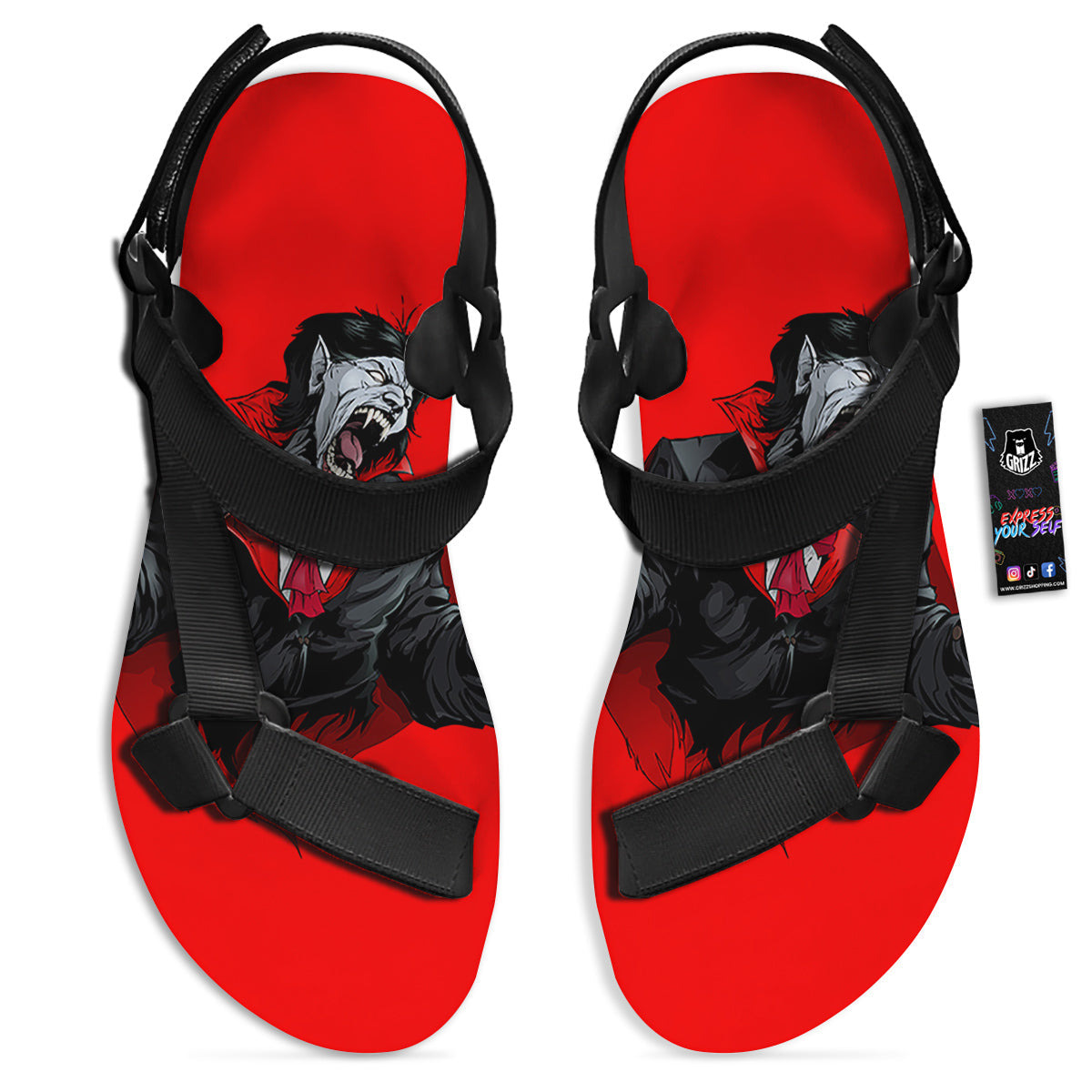 Count Dracula Print Black Open Toe Sandals-grizzshop