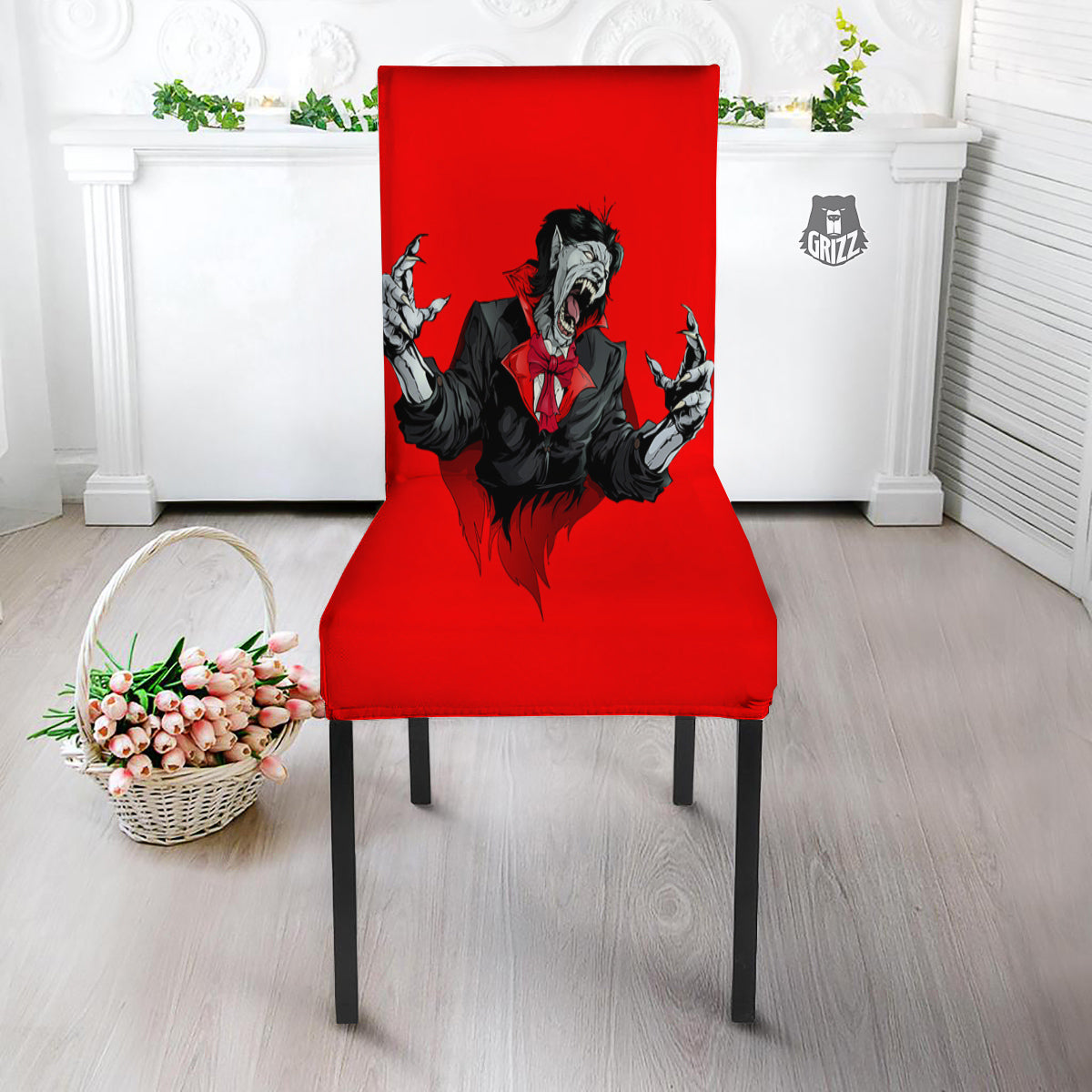 Count Dracula Print Dining Chair Slipcover-grizzshop