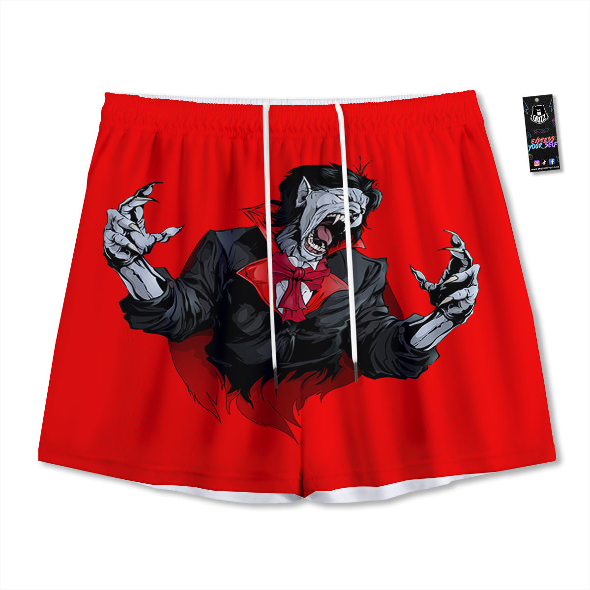 Dracula Cute Cat Print Mesh Shorts