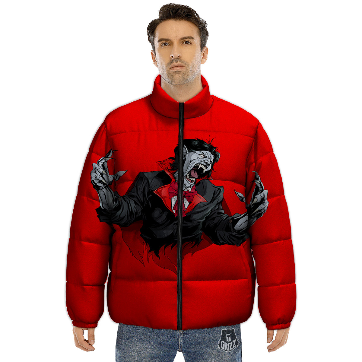 Count Dracula Print Puffer Jacket-grizzshop