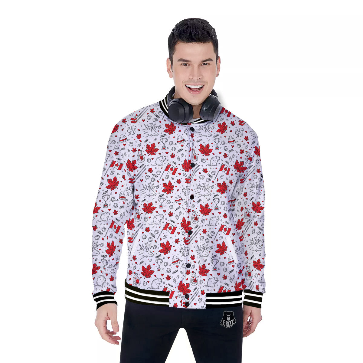 Country Canada Print Pattern Baseball Jacket-grizzshop